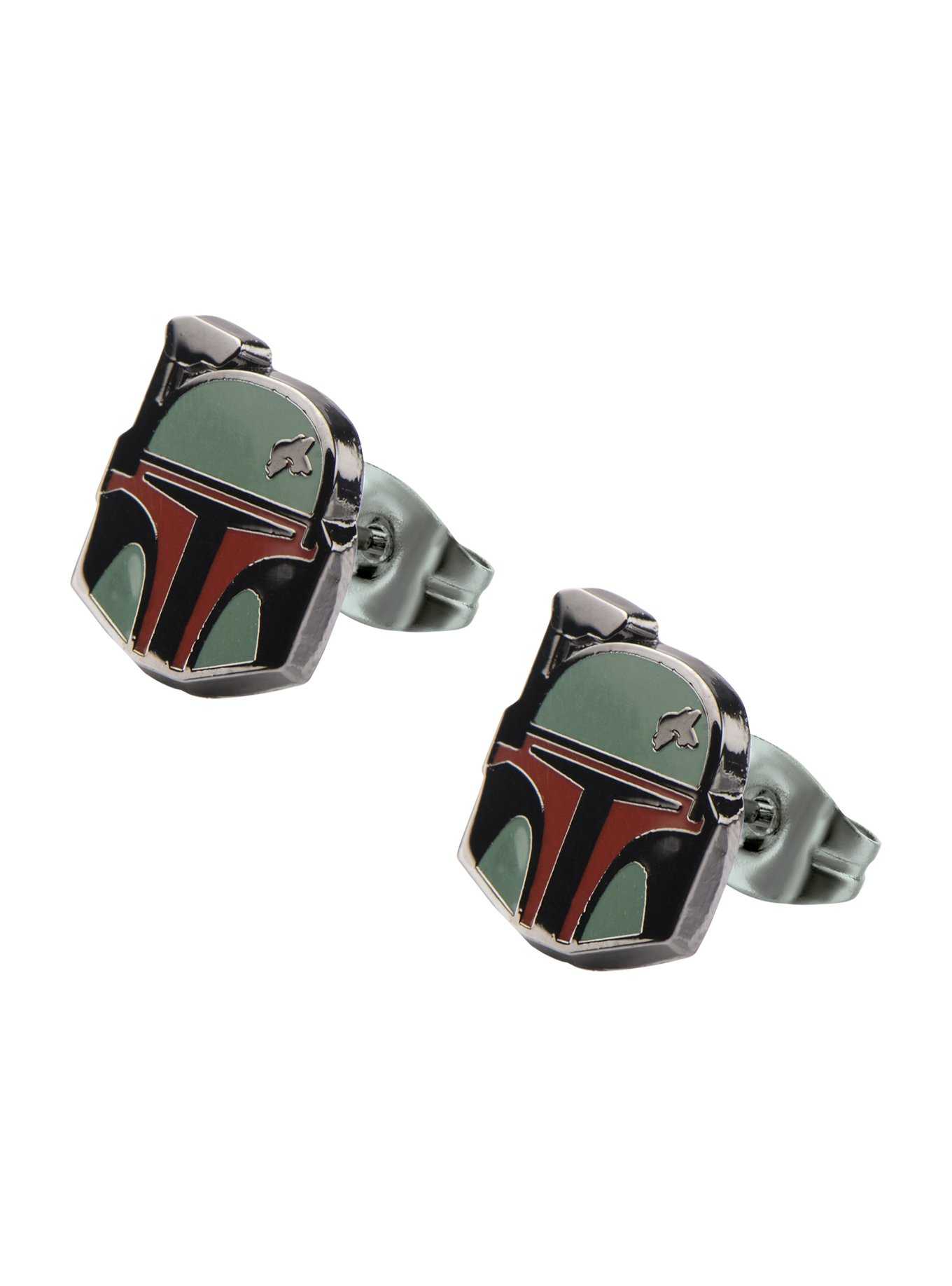 Star Wars Boba Fett Helmet Enamel Stud Earrings, , hi-res