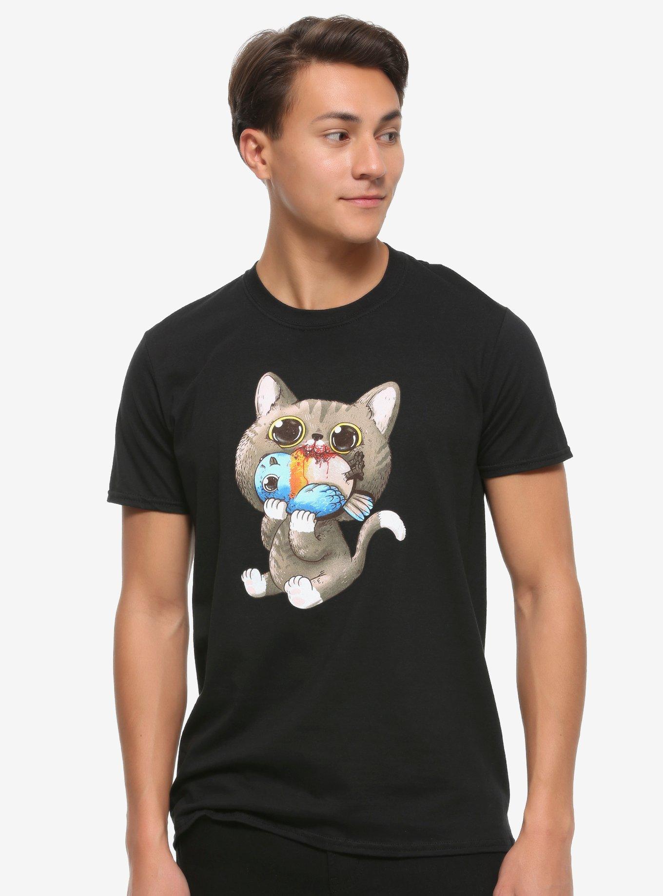 Cat & Bird T-Shirt By Alex Solis, BLACK, alternate