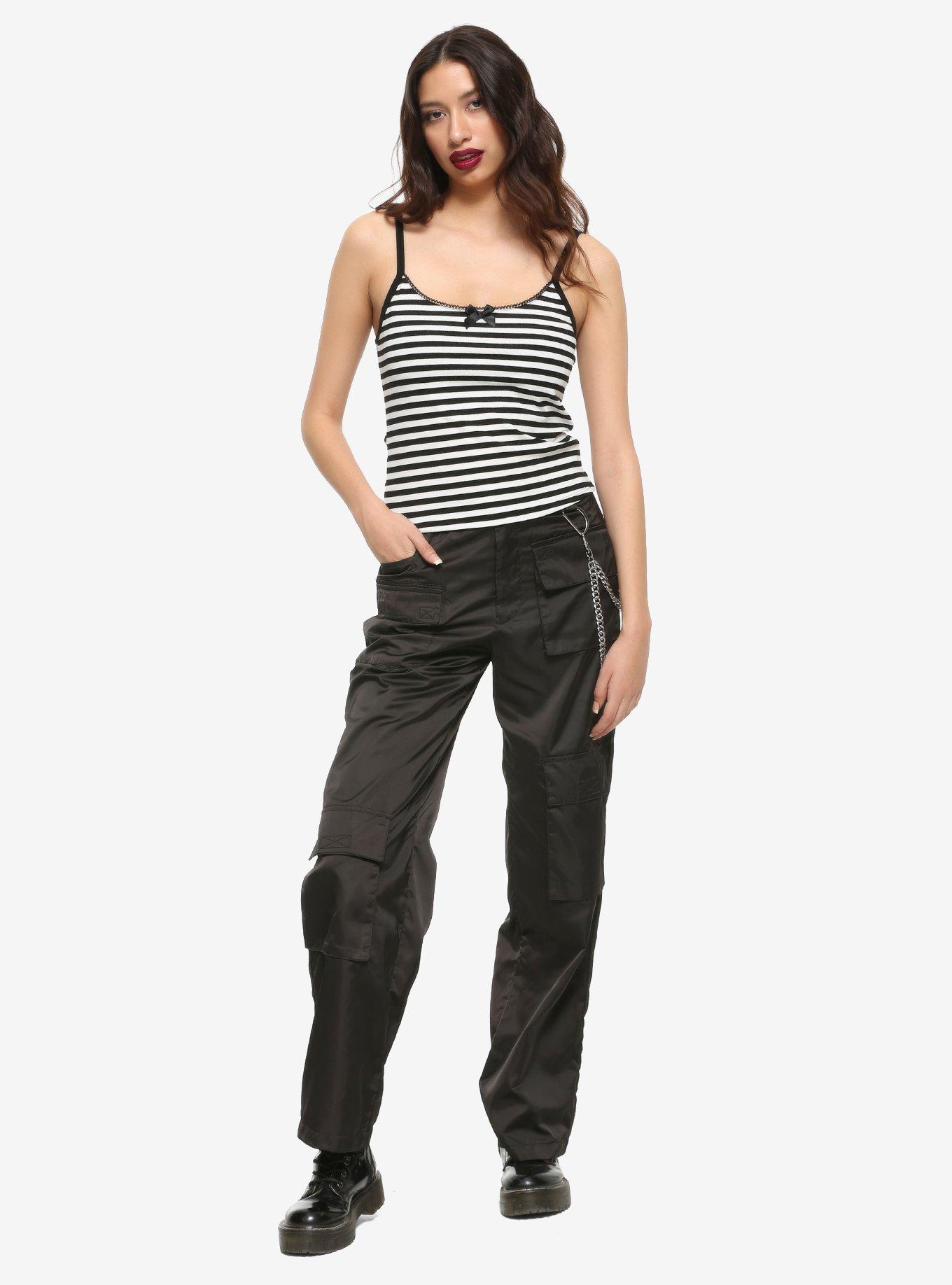 Black & White Stripe Girls Strappy Tank Top, WHITE, alternate