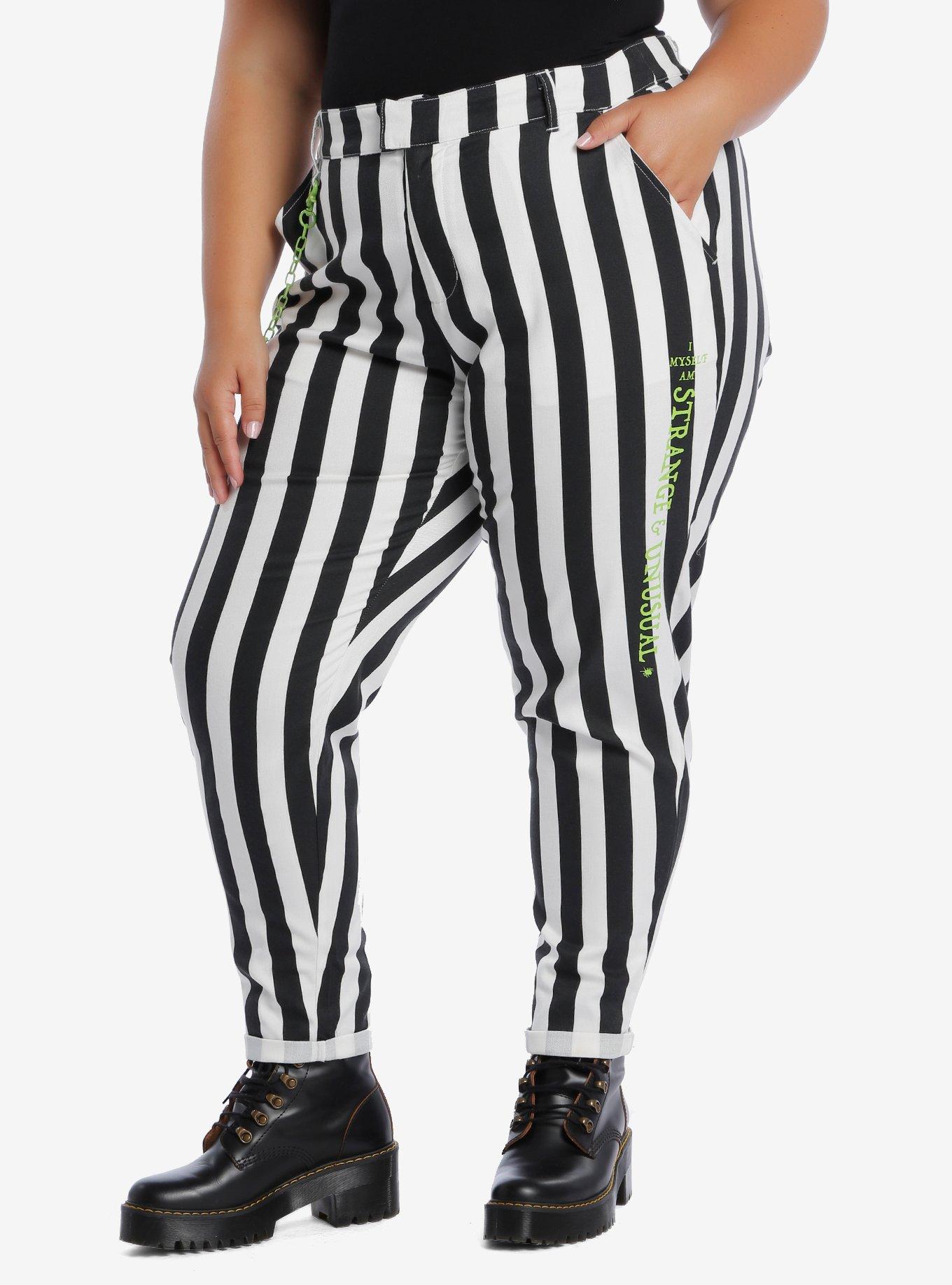 Beetlejuice Black & White Stripe Chain Pants Plus Size, BLACK-WHITE STRIPE, alternate