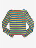 Rainbow Stripe Girls Ribbed Long-Sleeve T-Shirt Plus Size, RAINBOW, alternate