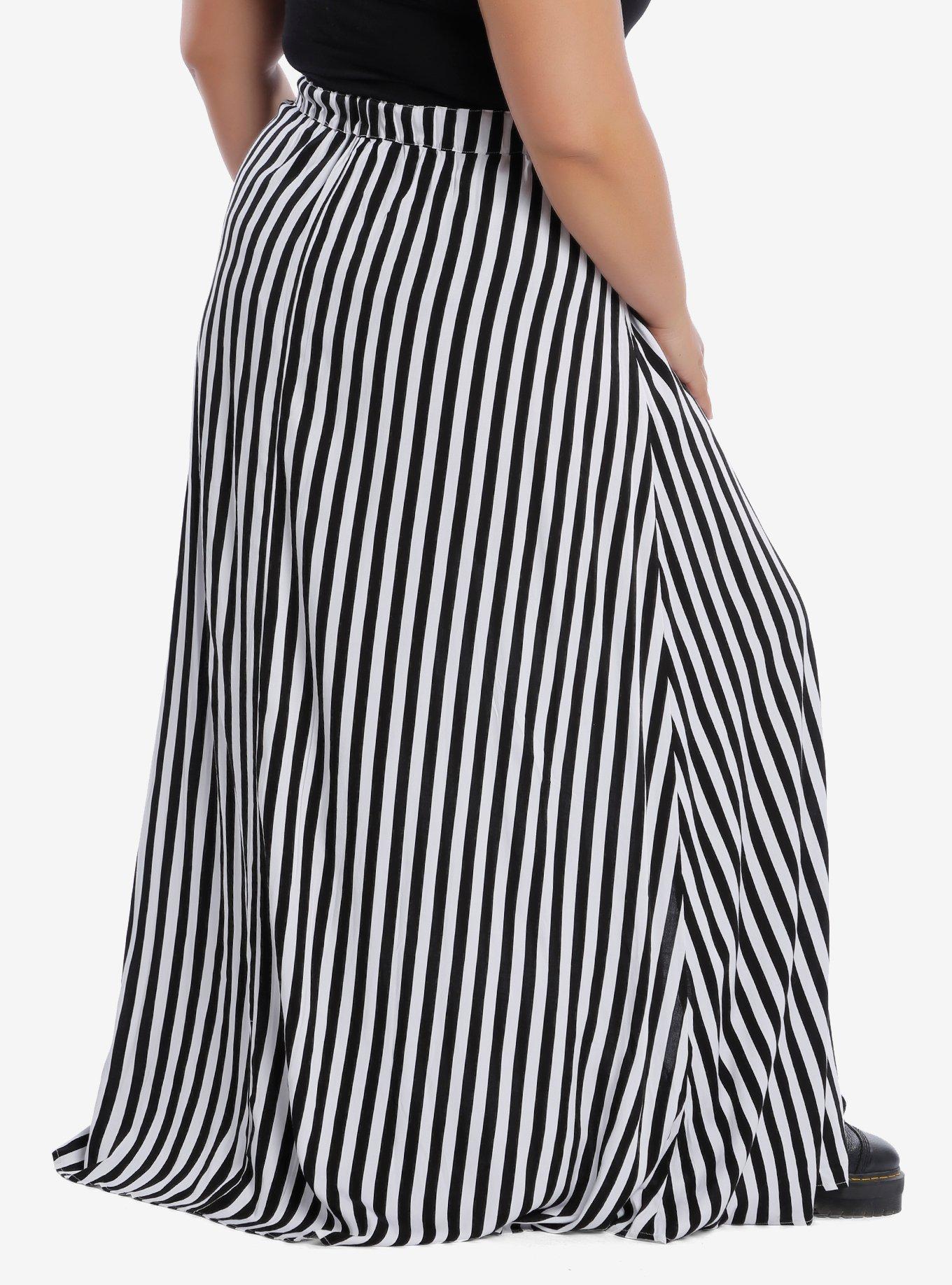 Black & White Stripe Maxi Skirt Plus Size, BLACK WHITE STRIPE, alternate