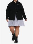 Bat & Moons Oversized Girls Denim Jacket Plus Size, WHITE, alternate
