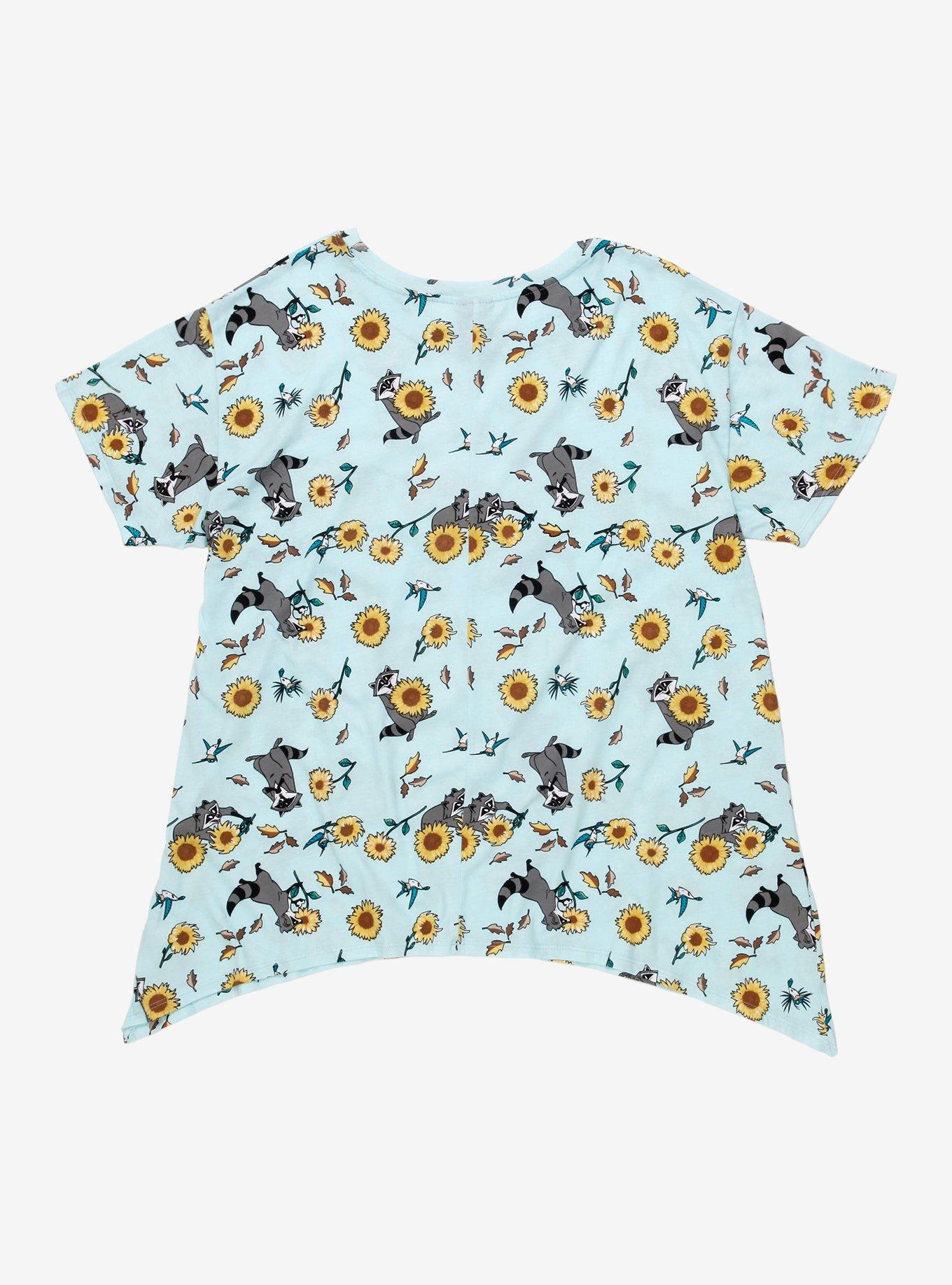 Disney Pocahontas Meeko & Sunflowers Shark Bite Girls Crop T-Shirt Plus Size, MULTI, alternate