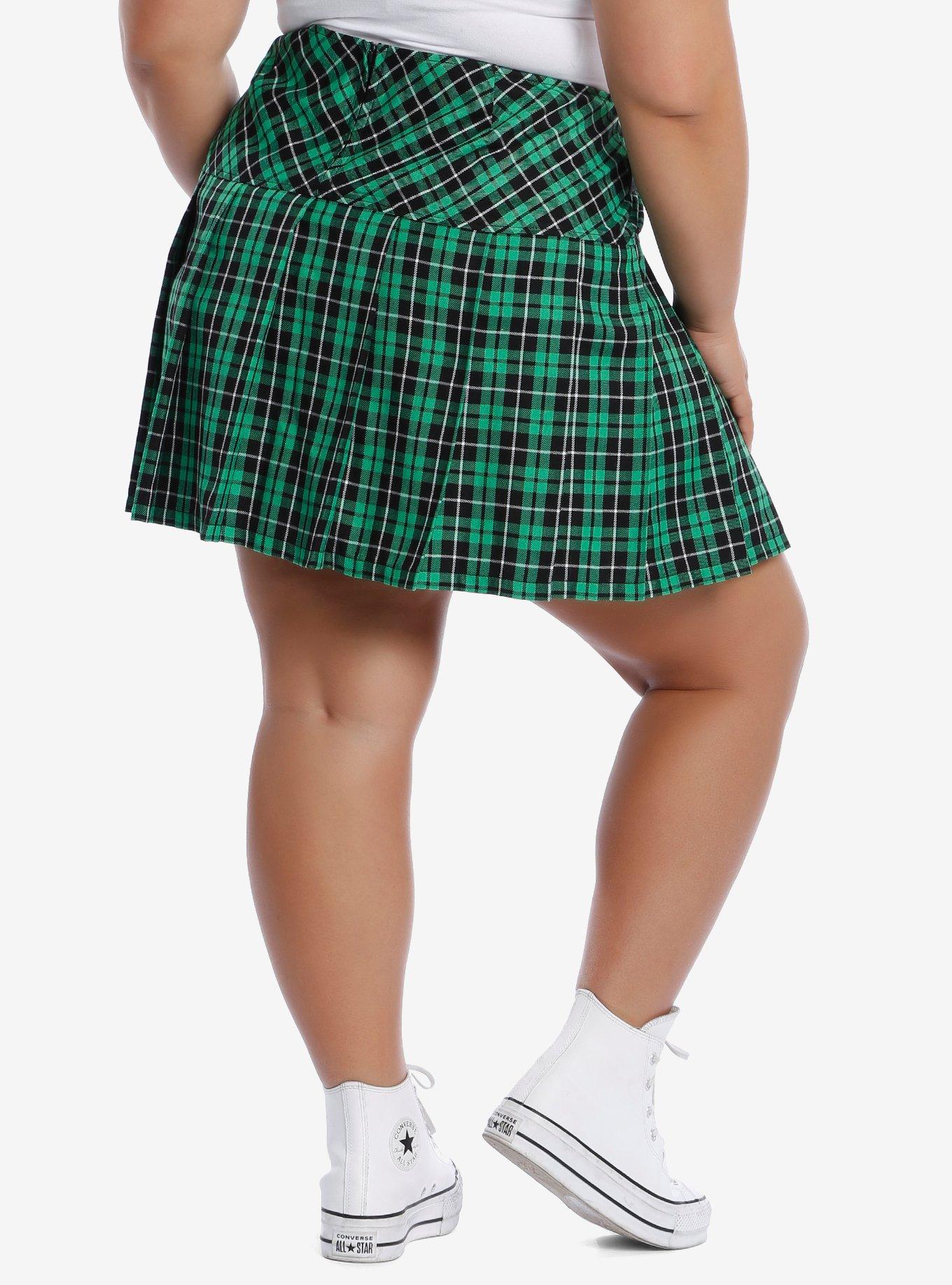 Tripp Green Plaid Skirt With Chains Plus Size, BLACK, alternate