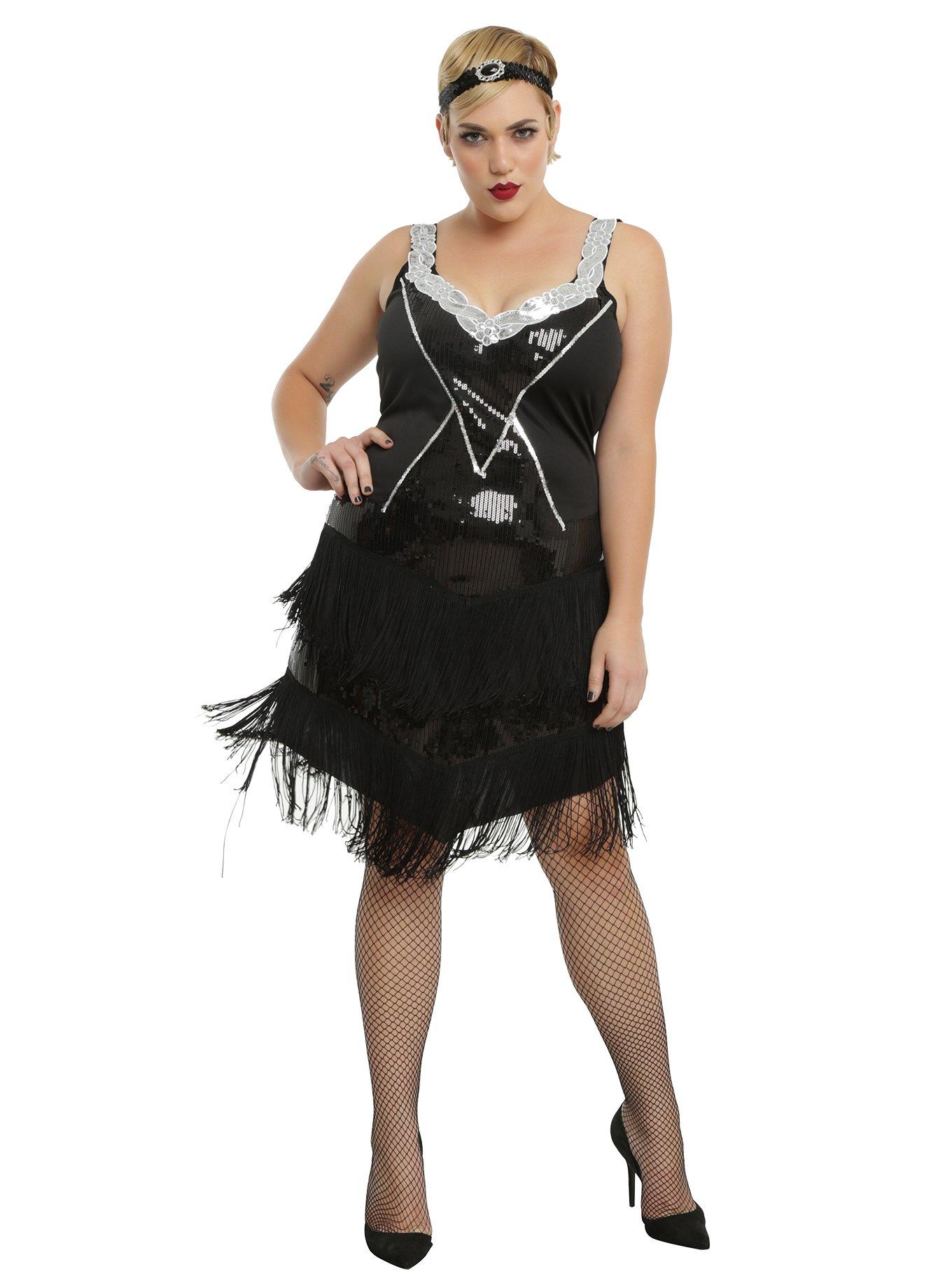 Glamour Flapper Dress Plus Size, BLACK  SILVER, alternate