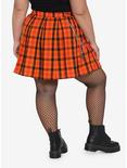 Orange Plaid Pleated Chain Skirt Plus Size, PLAID, alternate