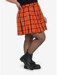 Orange Plaid Pleated Chain Skirt Plus Size, PLAID, alternate