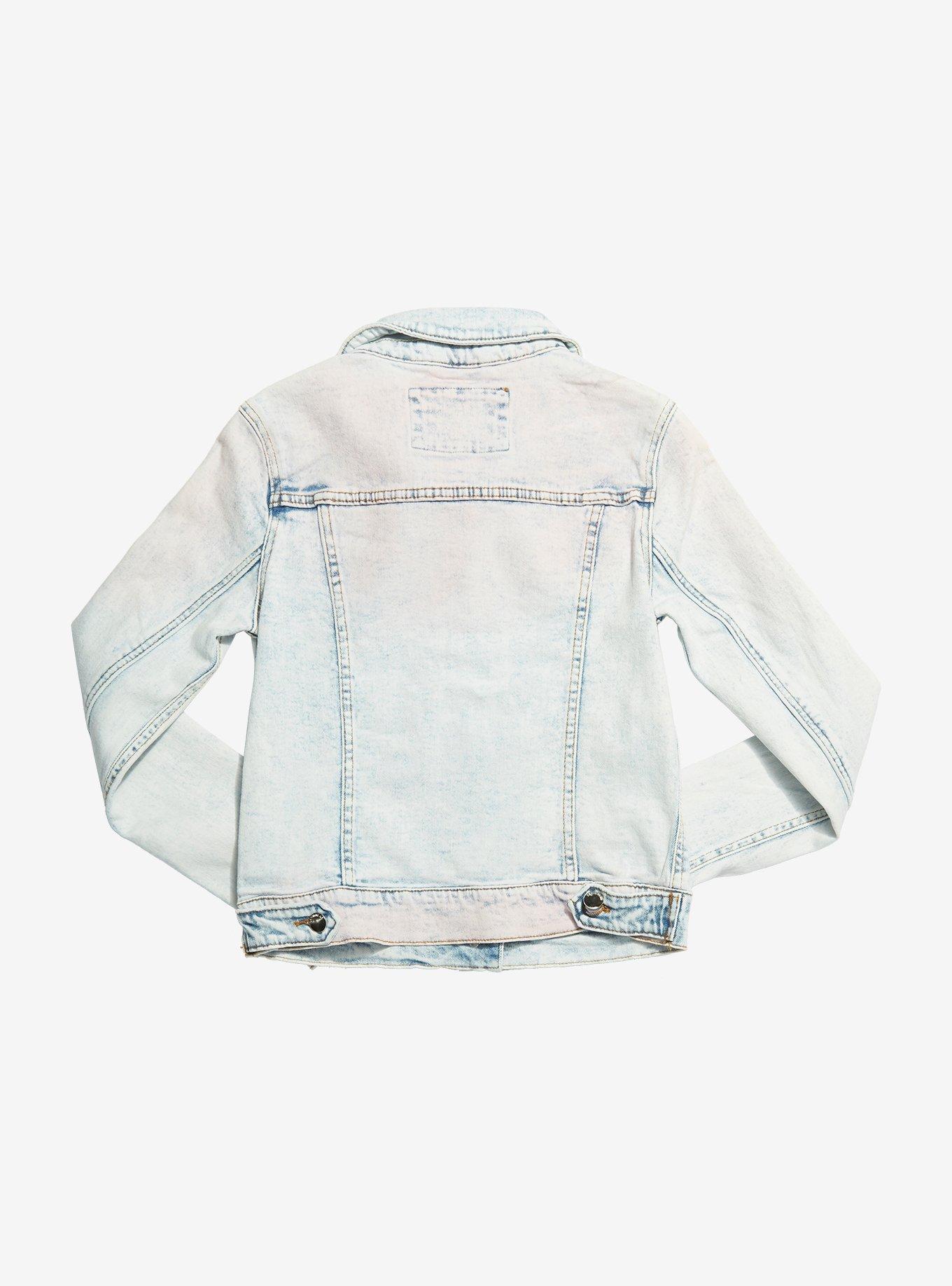 Light Pink Acid Wash Girls Denim Jacket, PINK, alternate