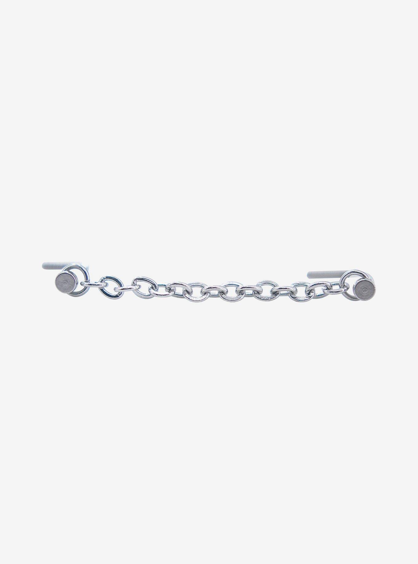 Steel Silver Chain Double Nose Stud, SILVER, alternate