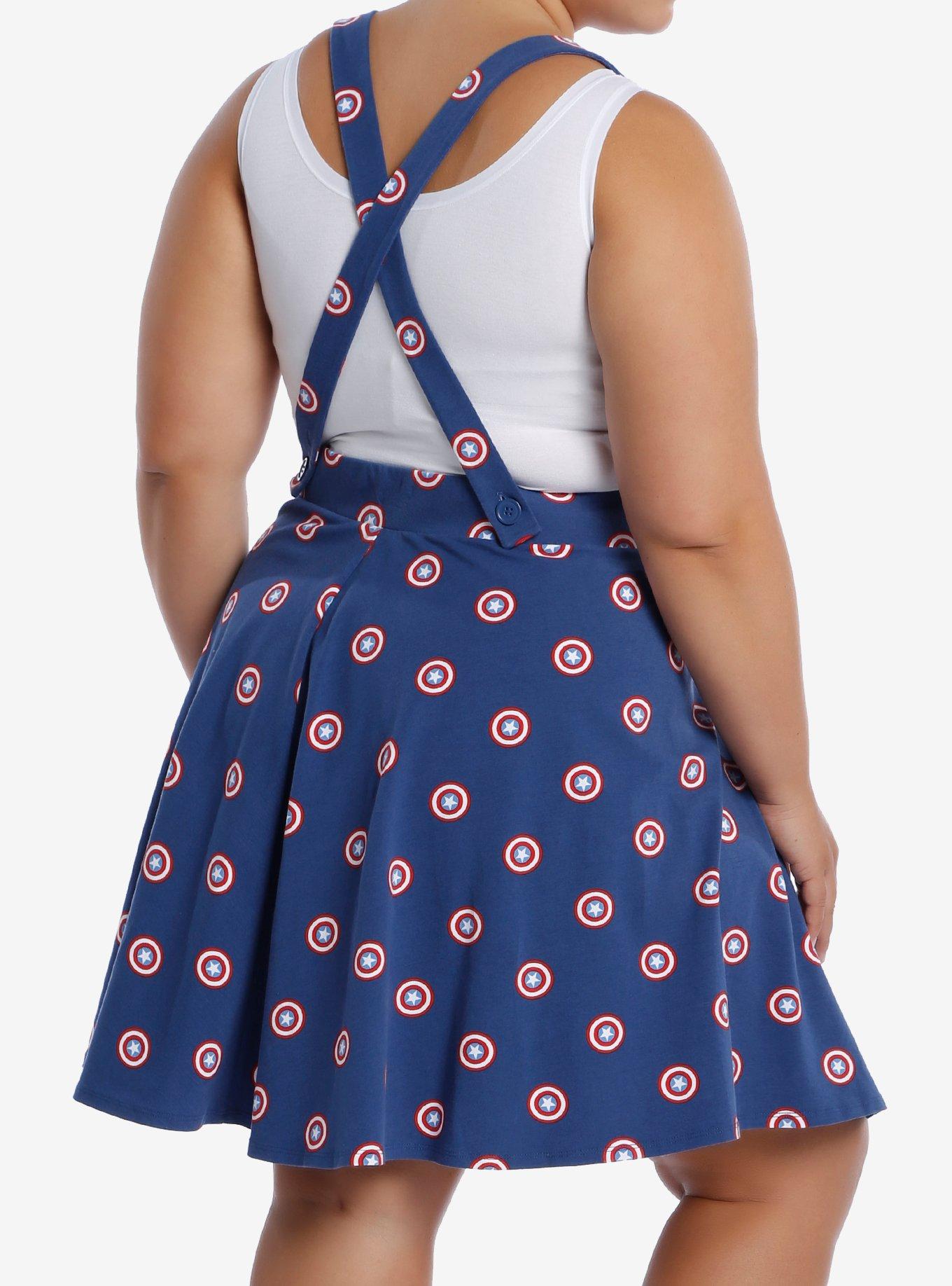 Marvel Captain America Shield Suspender Skirt Plus Size, NAVY, alternate