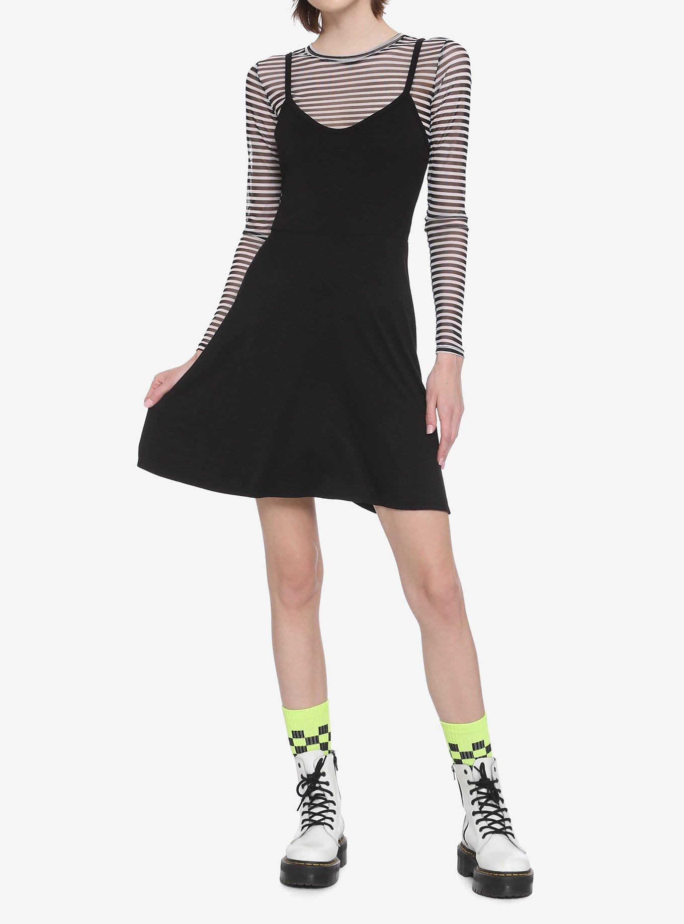 Stripe Mesh Layered Dress, STRIPES, alternate