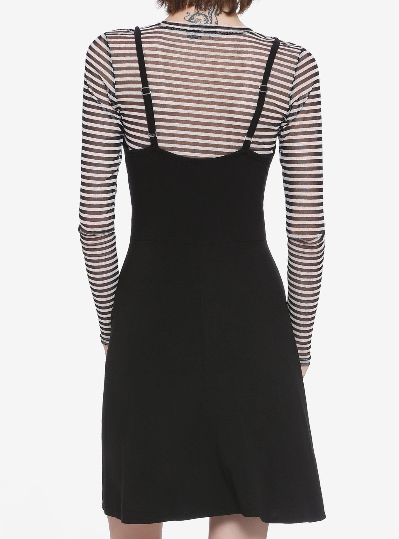 Stripe Mesh Layered Dress, STRIPES, alternate