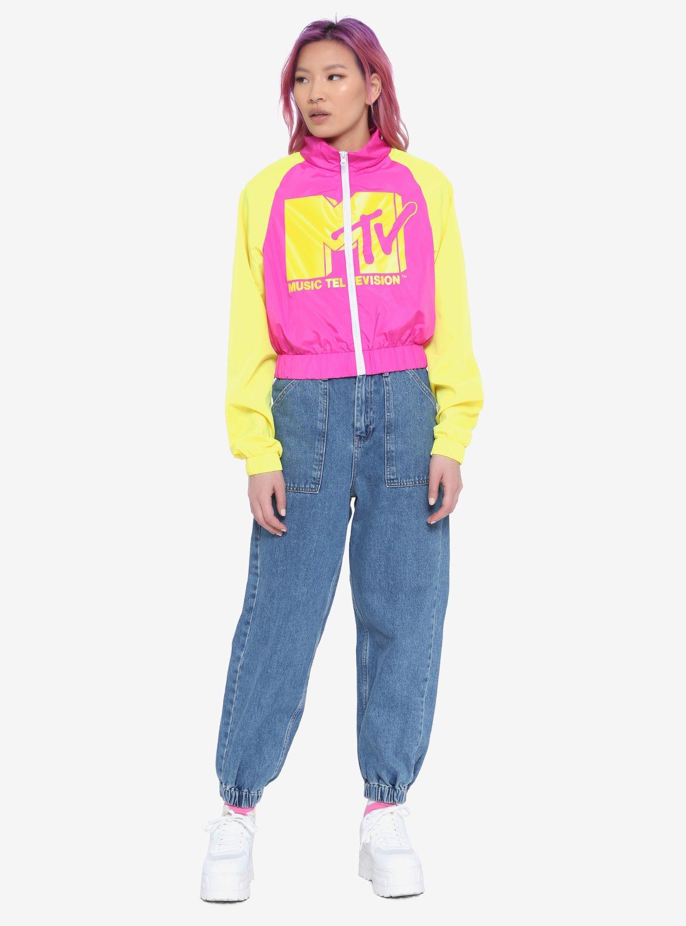 MTV Pink & Yellow Color-Block Girls Crop Windbreaker, YELLOW, alternate