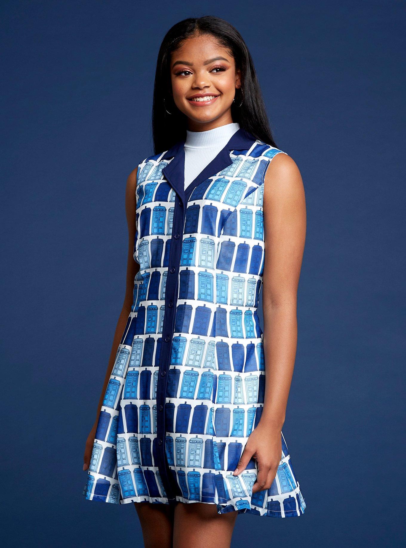 Her Universe Doctor Who TARDIS Button-Front Retro Dress, MULTI, alternate
