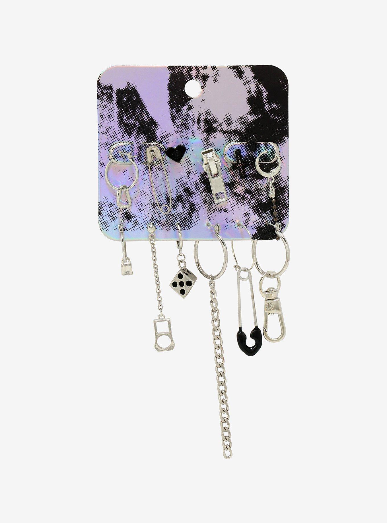 Safety Pin Zipper Mismatch Earring set, , alternate