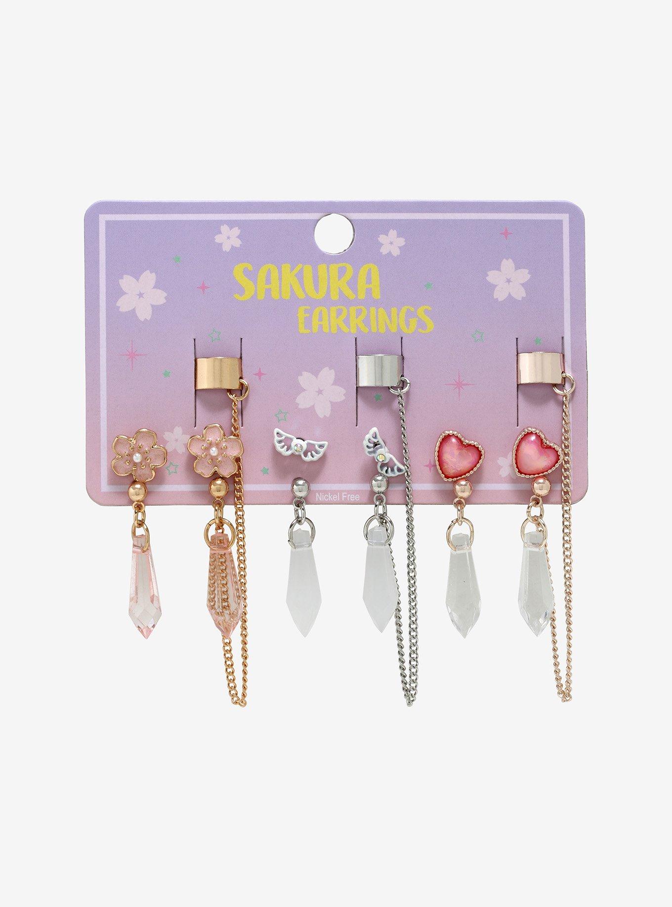 Cherry Blossom & Crystal Cuff Earring Set, , alternate