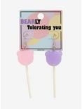 Pastel Bear Lollipop Mismatch Earrings, , alternate