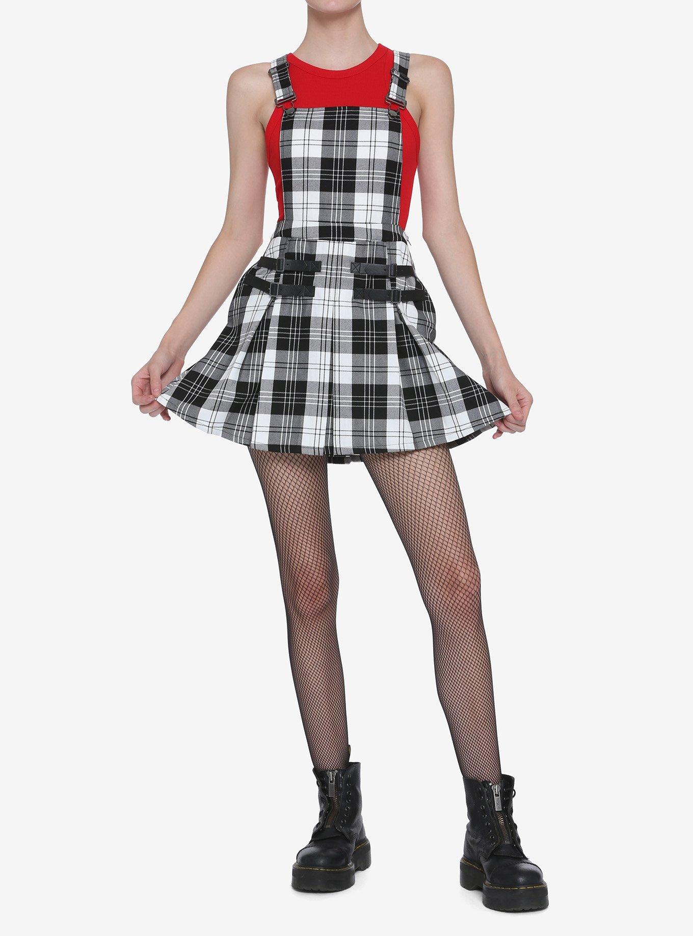 Black & White Plaid Pleated Skirtall, PLAID - BLACK, alternate