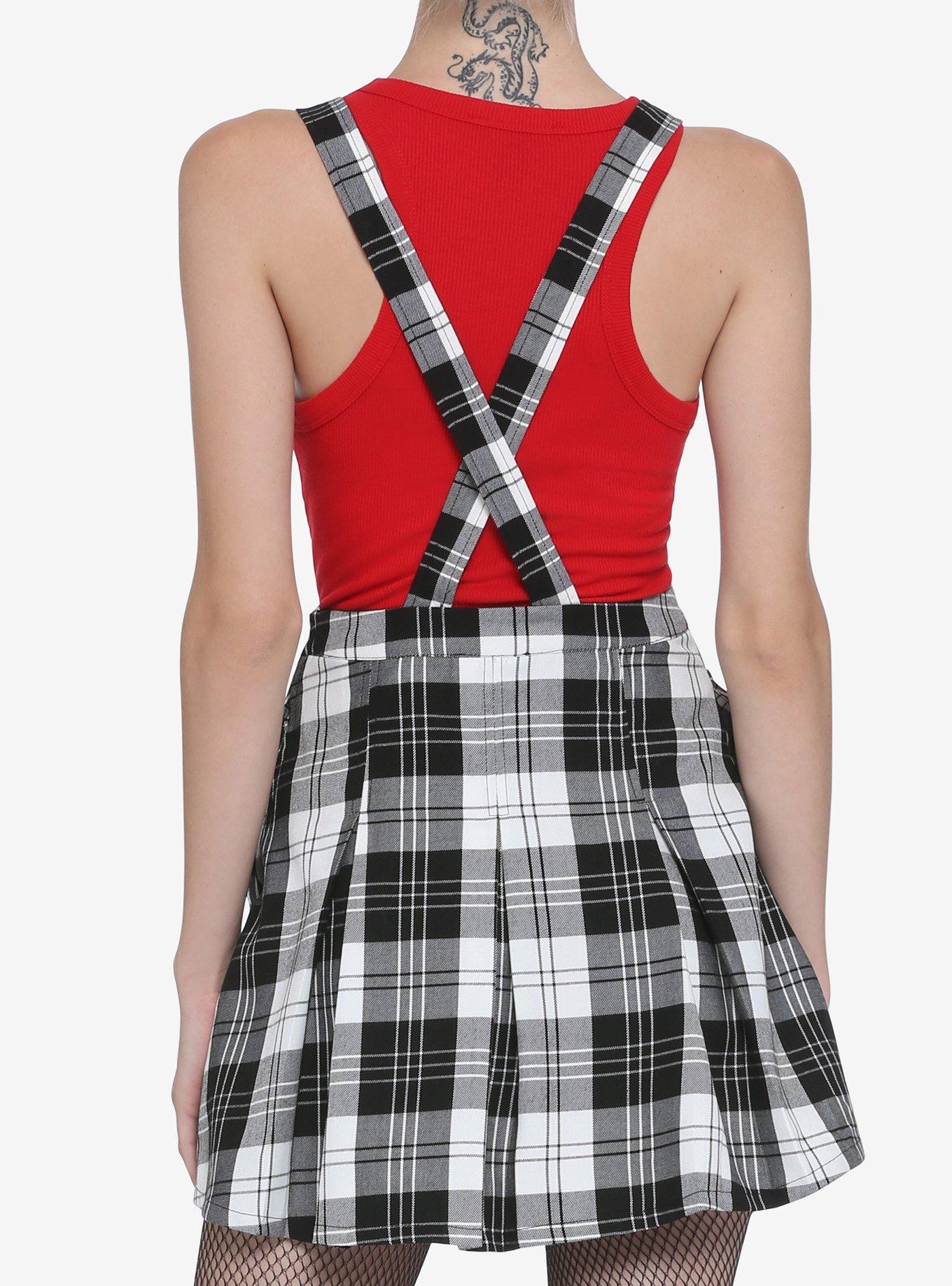 Black & White Plaid Pleated Skirtall, PLAID - BLACK, alternate