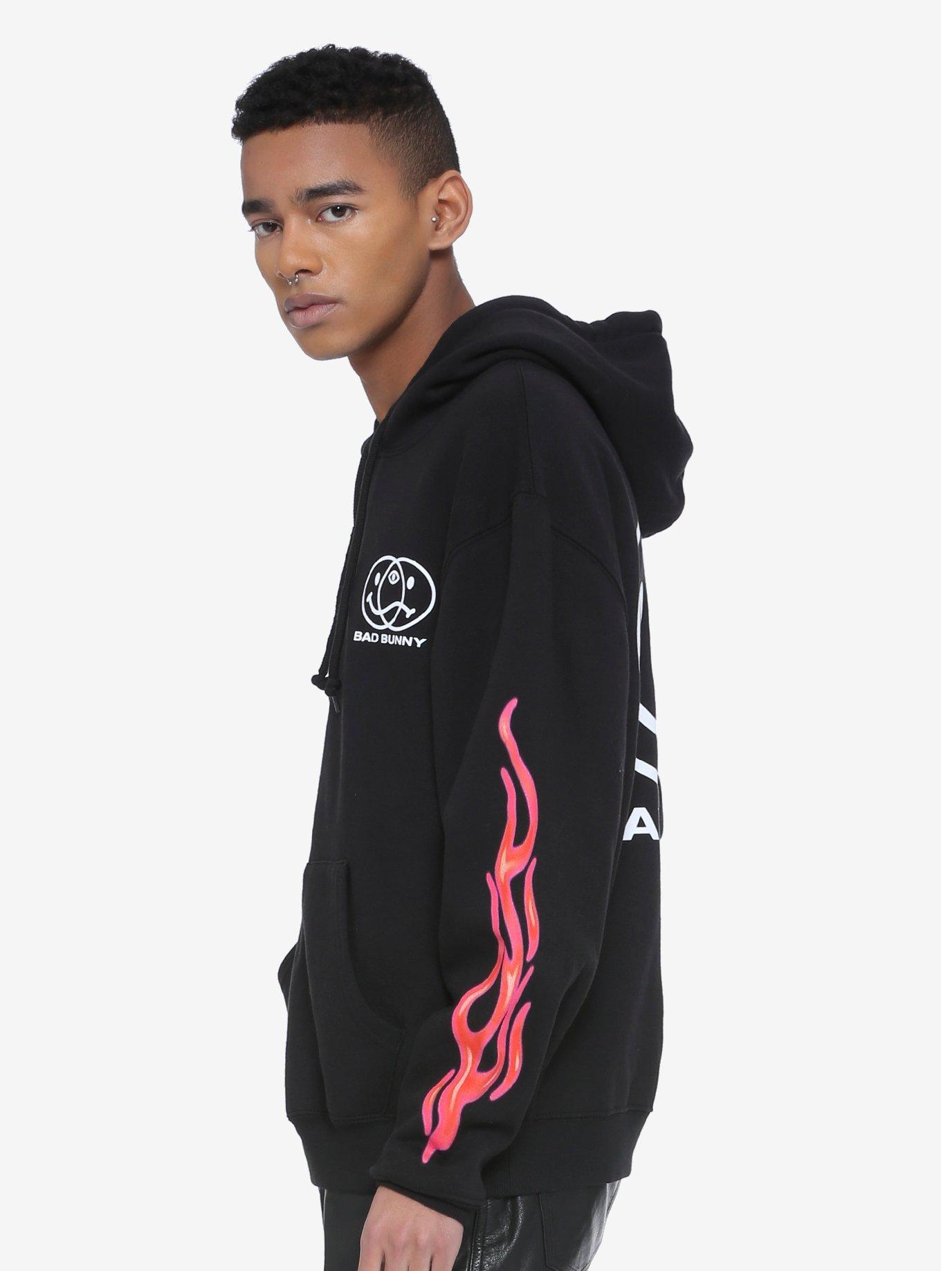 Bad Bunny Pink Flames Hoodie, BLACK, alternate