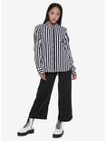 Black & White Stripe Woven Girls Button-Up, WHITE, alternate