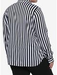 Black & White Stripe Woven Girls Button-Up Plus Size, WHITE, alternate