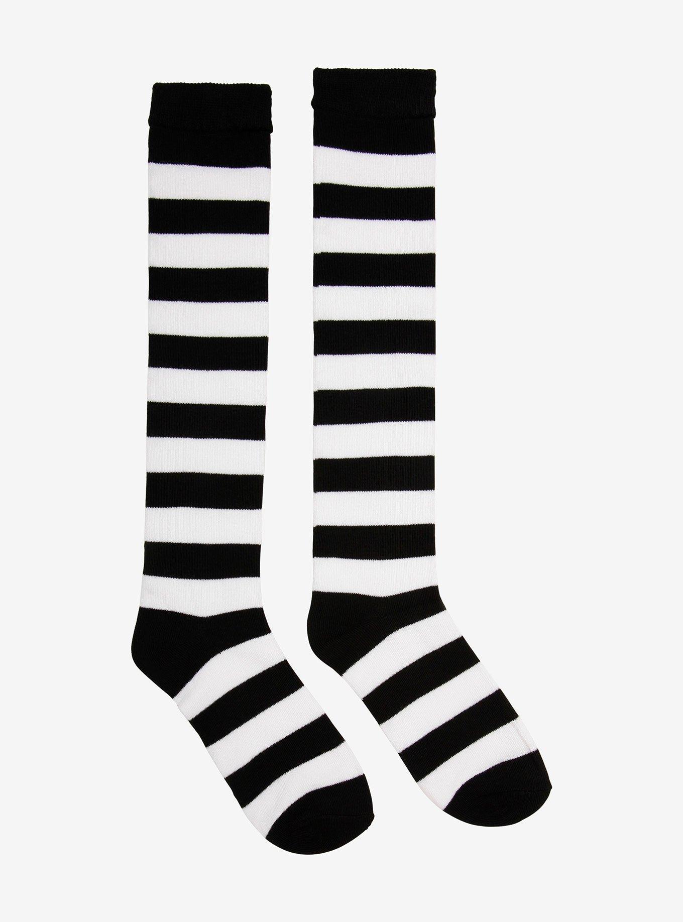 Black & White Stripe Knee-High Socks, , alternate