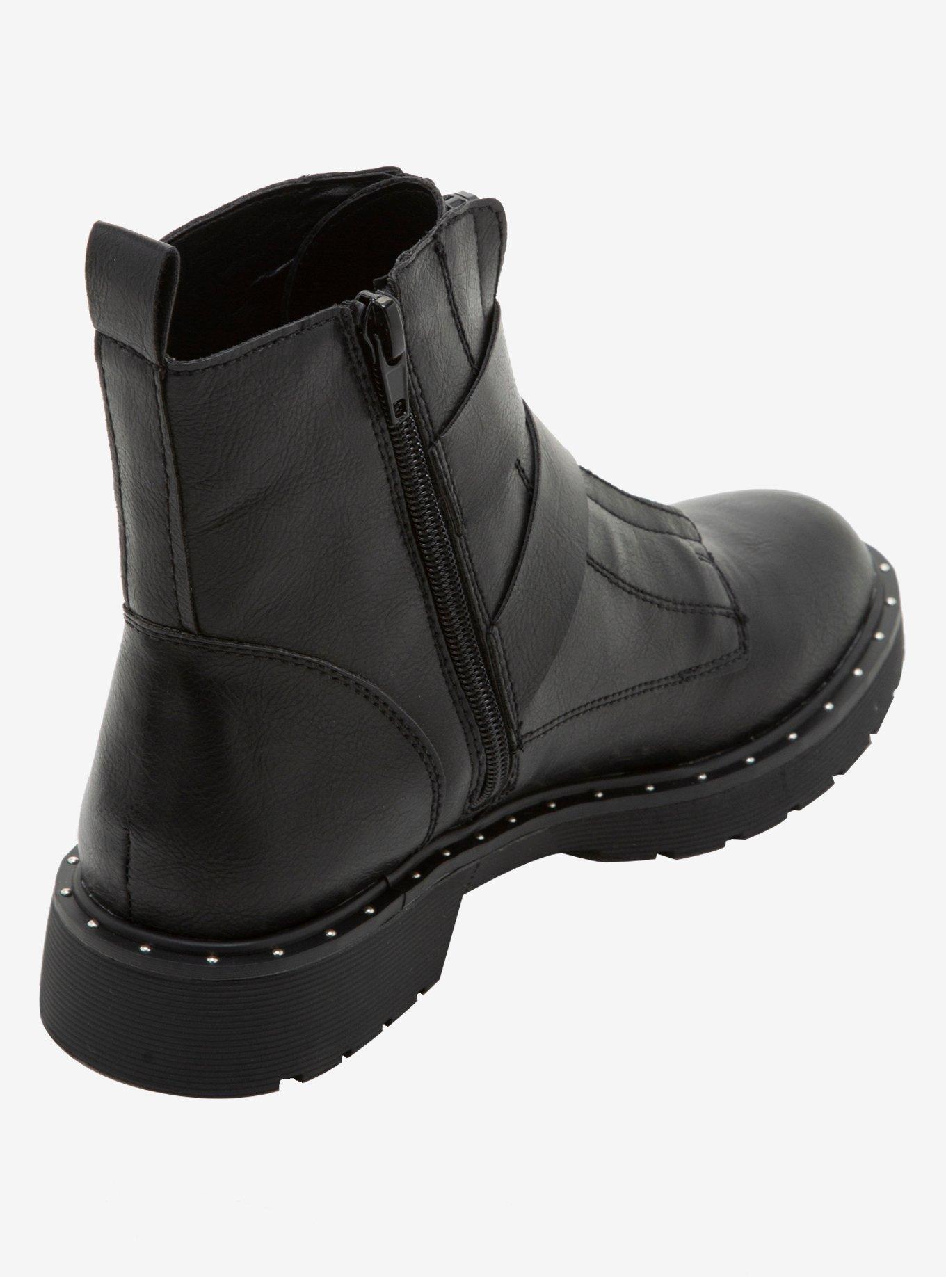 Studded & Buckled Combat Boots, BLACK, alternate
