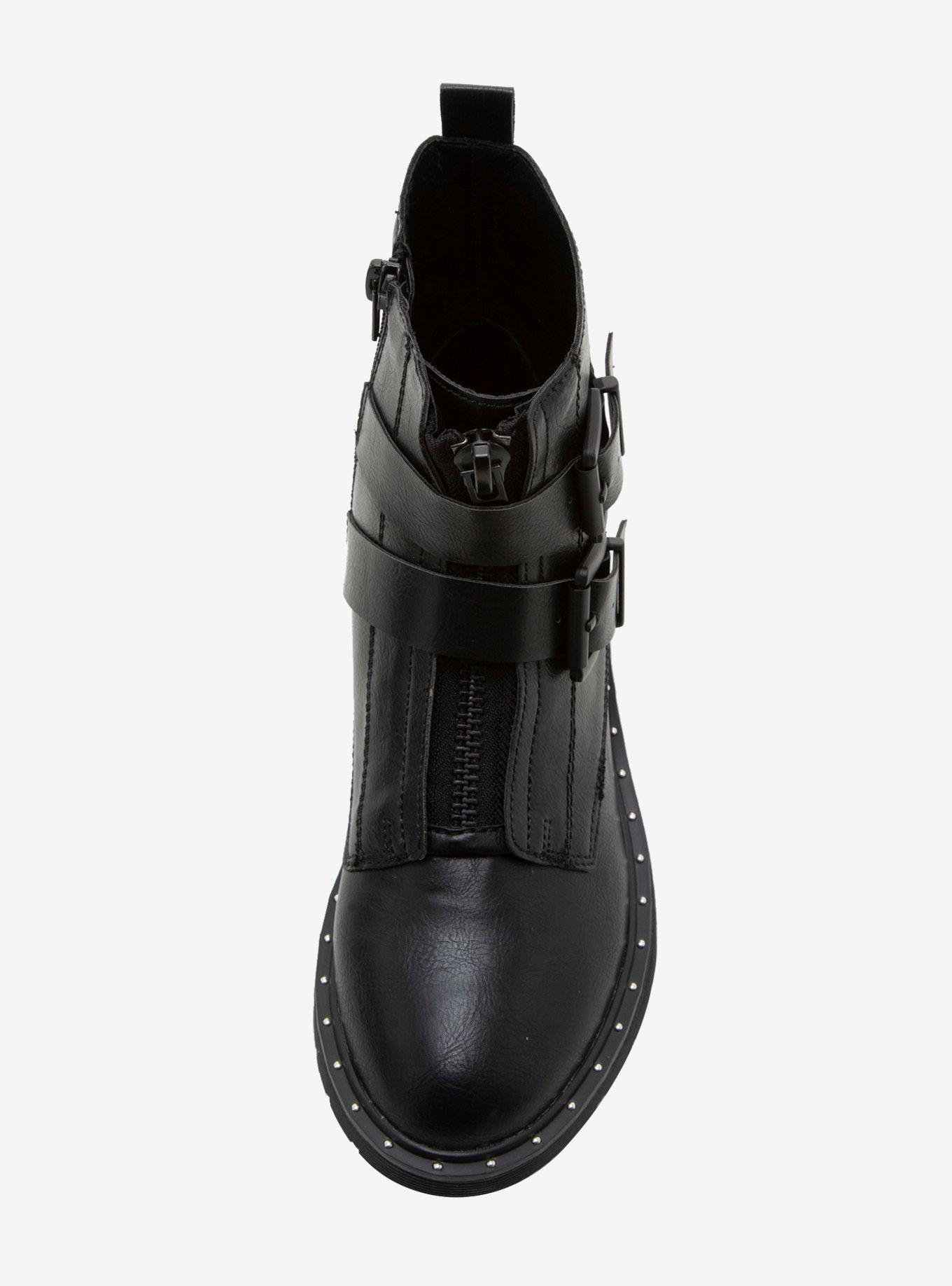 Studded & Buckled Combat Boots, BLACK, alternate