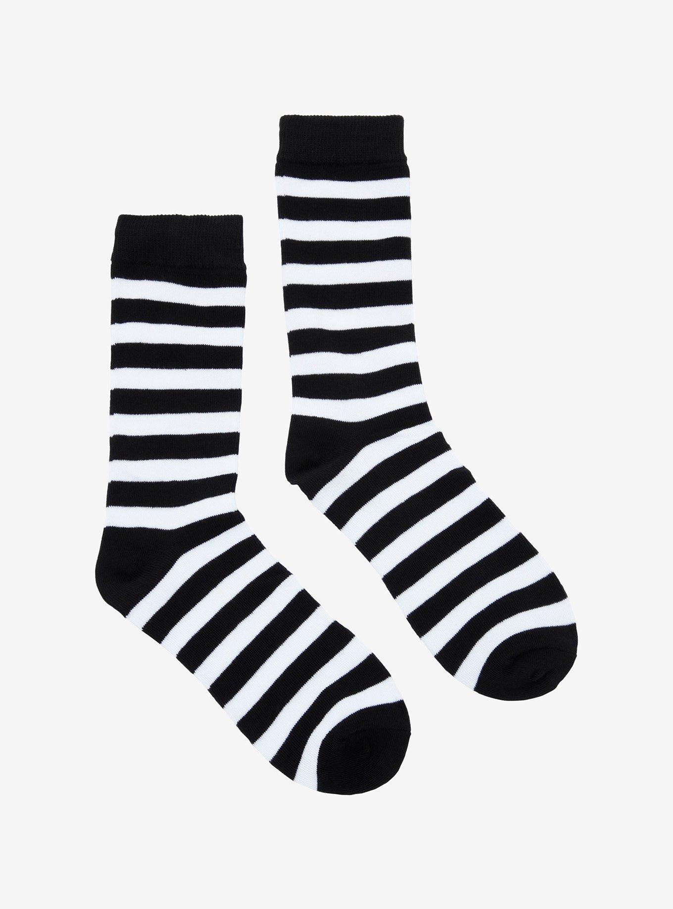 Black & White Stripe Crew Socks, , alternate