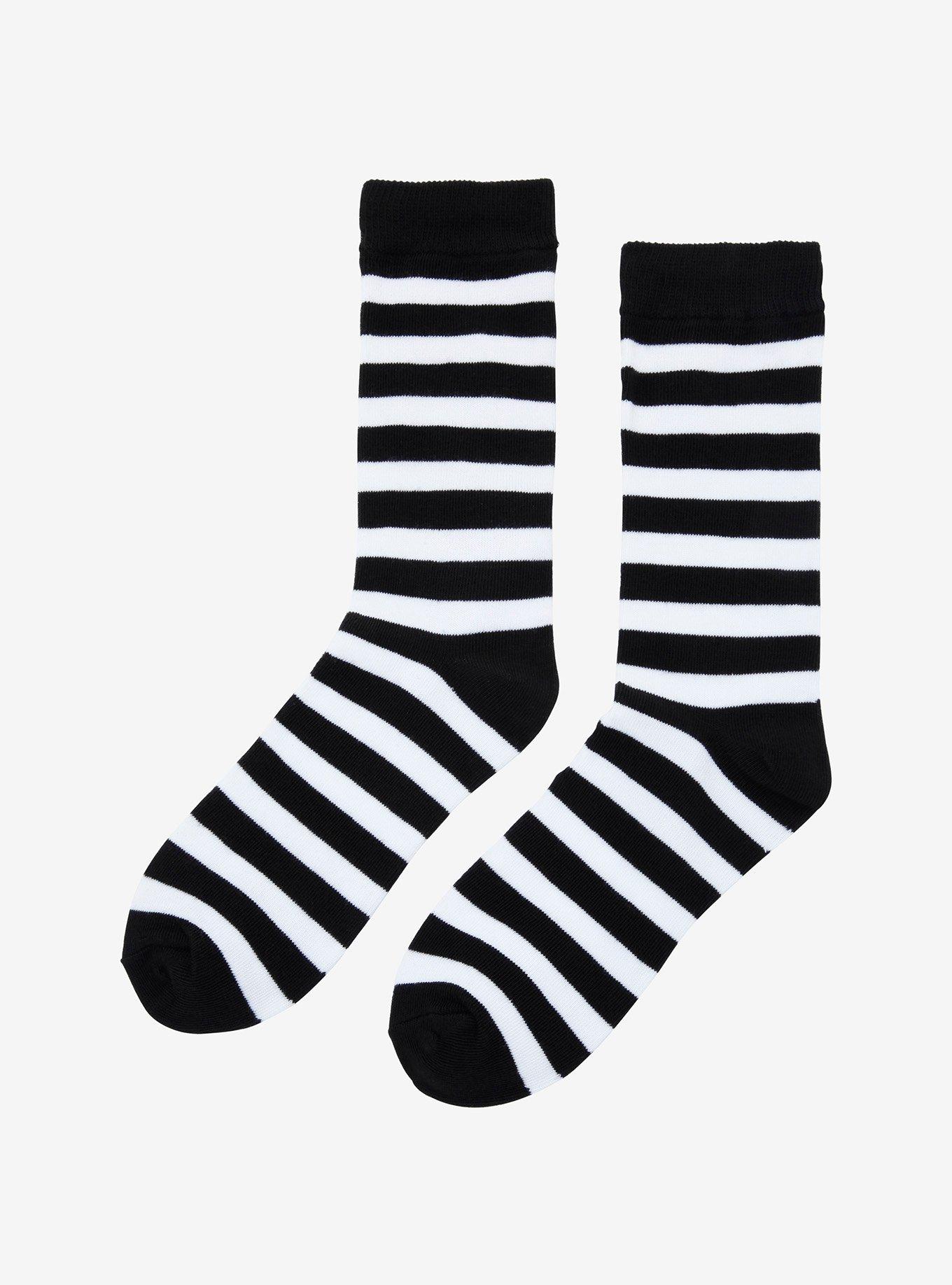 Black & White Stripe Crew Socks, , alternate