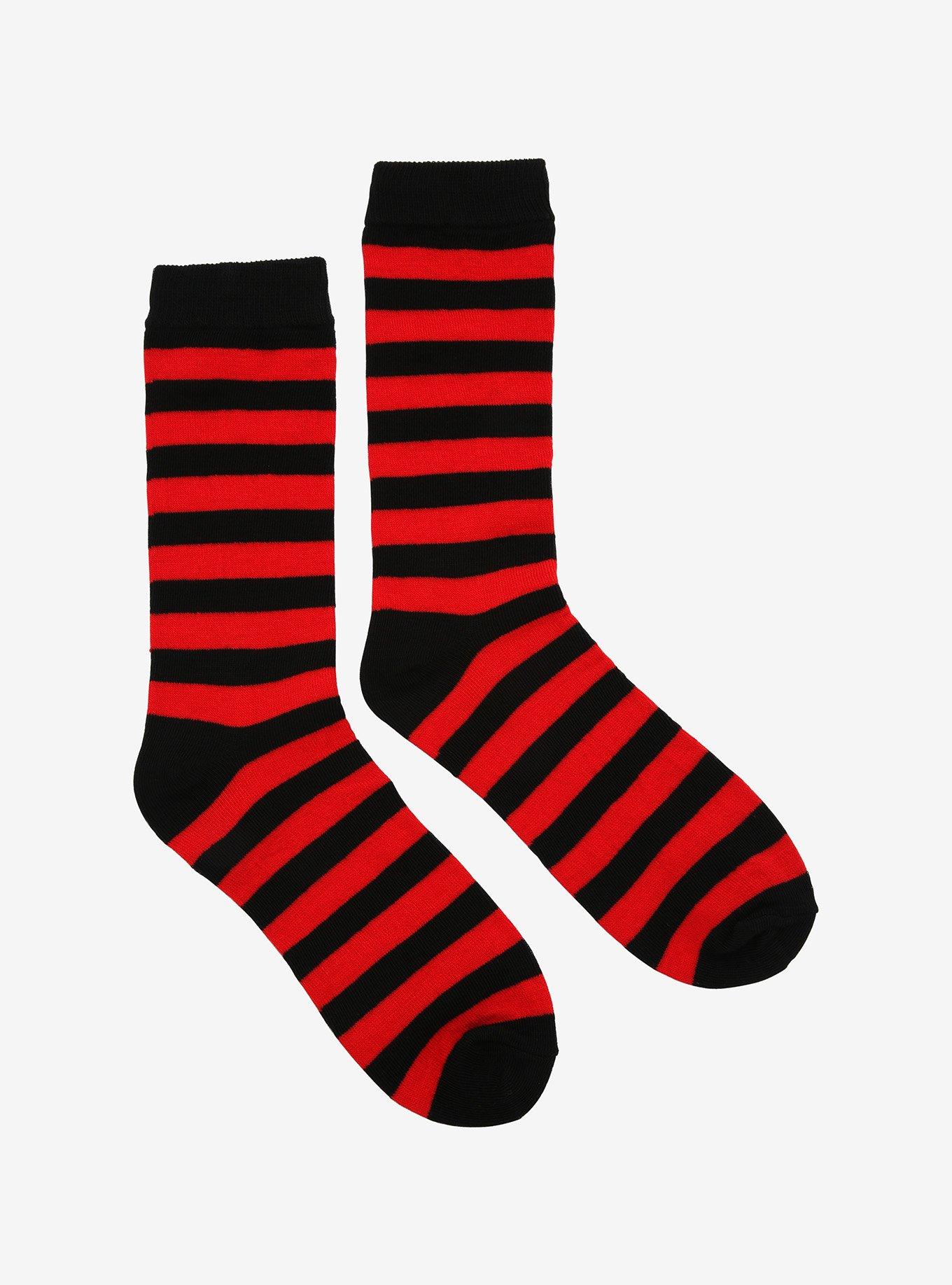 Black & Red Stripe Crew Socks, , alternate