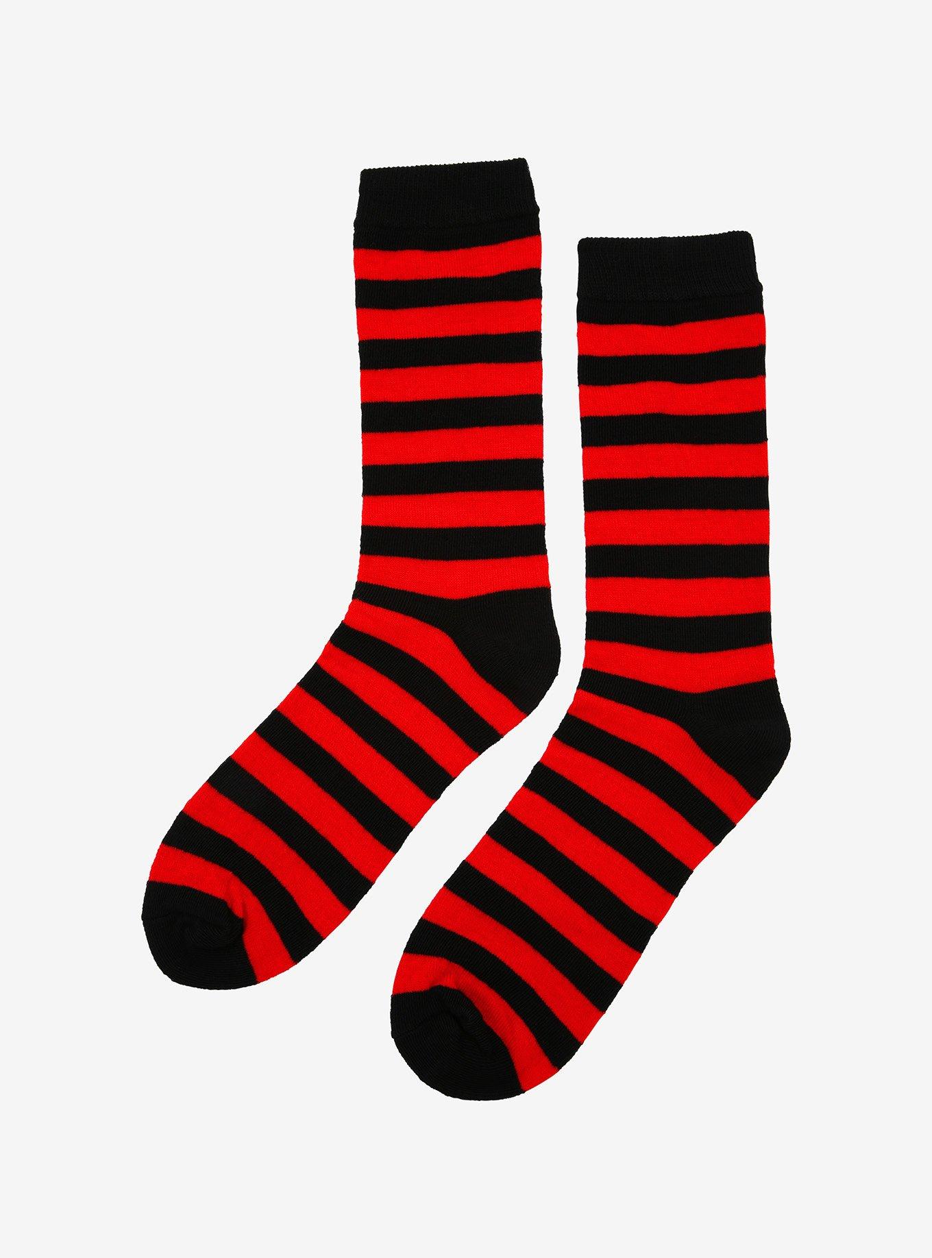 Black & Red Stripe Crew Socks, , alternate