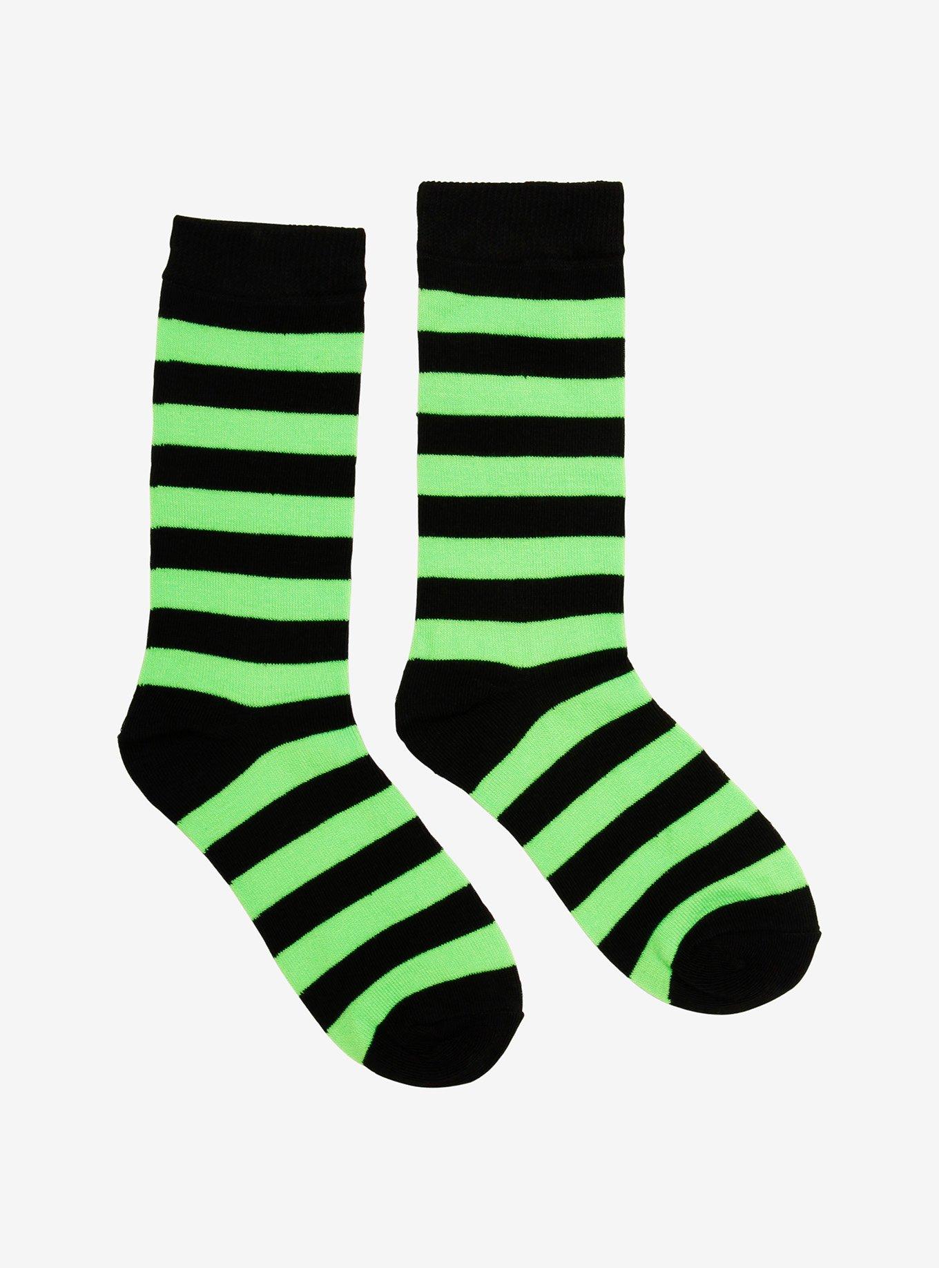 Black & Green Stripe Crew Socks, , alternate