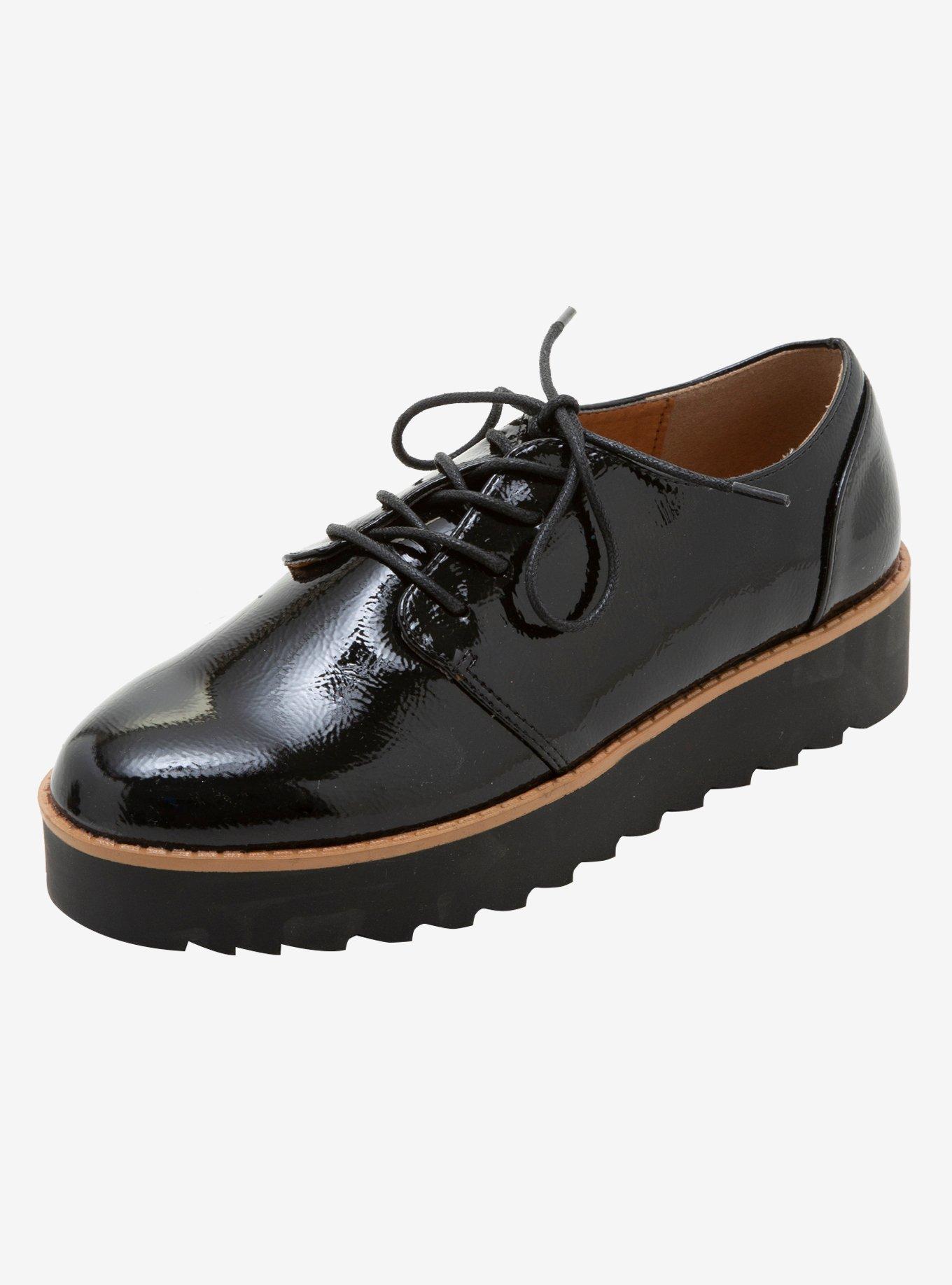 Black Patent Platform Oxford Shoes, BLACK, alternate