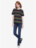 Daisy Street Black & Rainbow Stripe Girls T-Shirt, RAINBOW, alternate