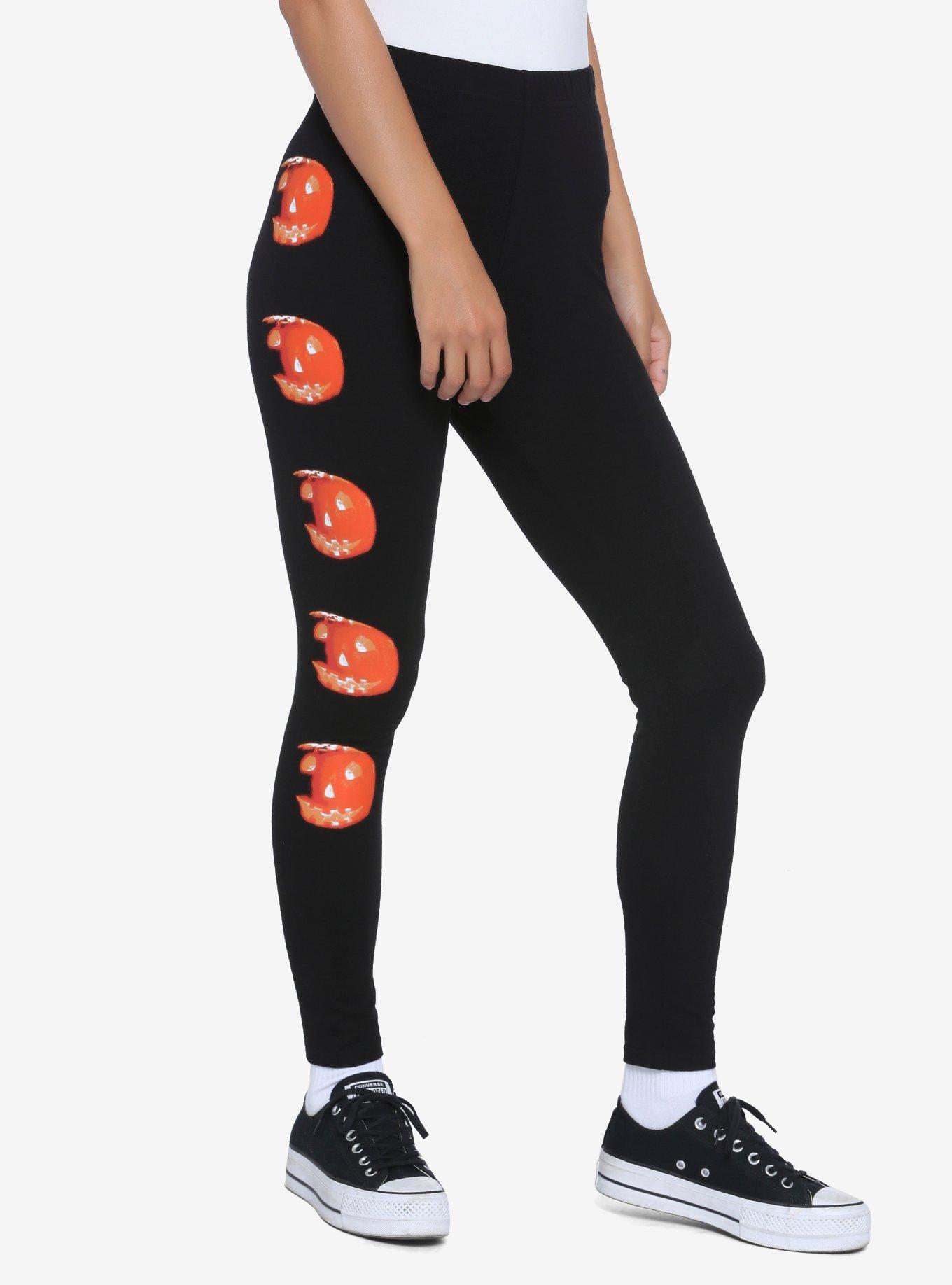 Halloween Michael Myers Pumpkins Leggings, BLACK, alternate