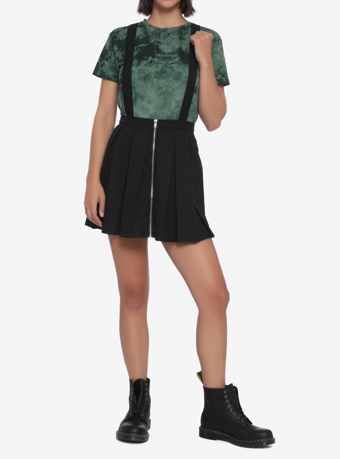 Black Pleated Suspender Skirt, BLACK, alternate