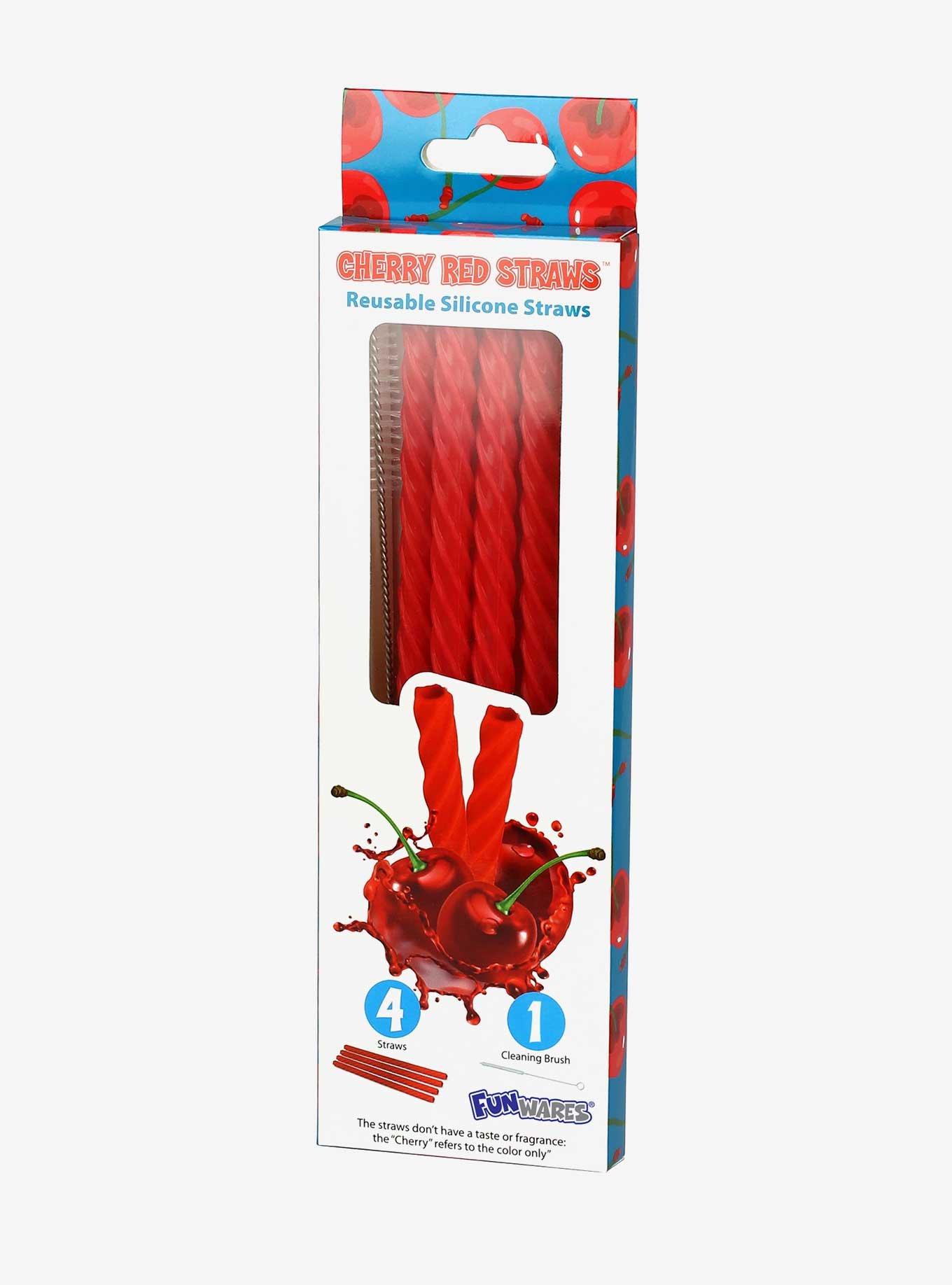 Twisted Cherry Red Silicone Reusable Straw Set, , alternate