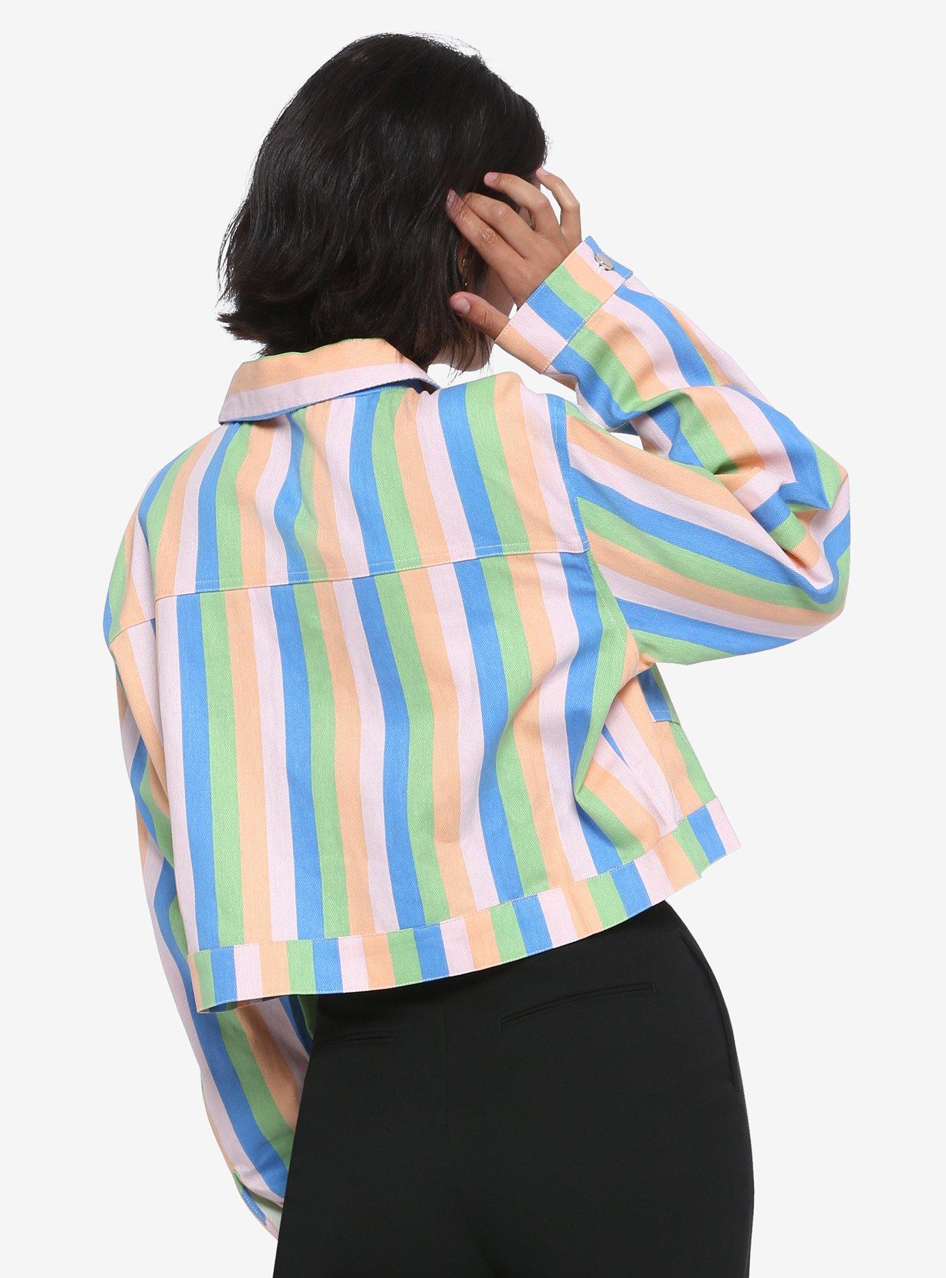 Daisy Street Pastel Stripe Girls Crop Jacket, RAINBOW, alternate