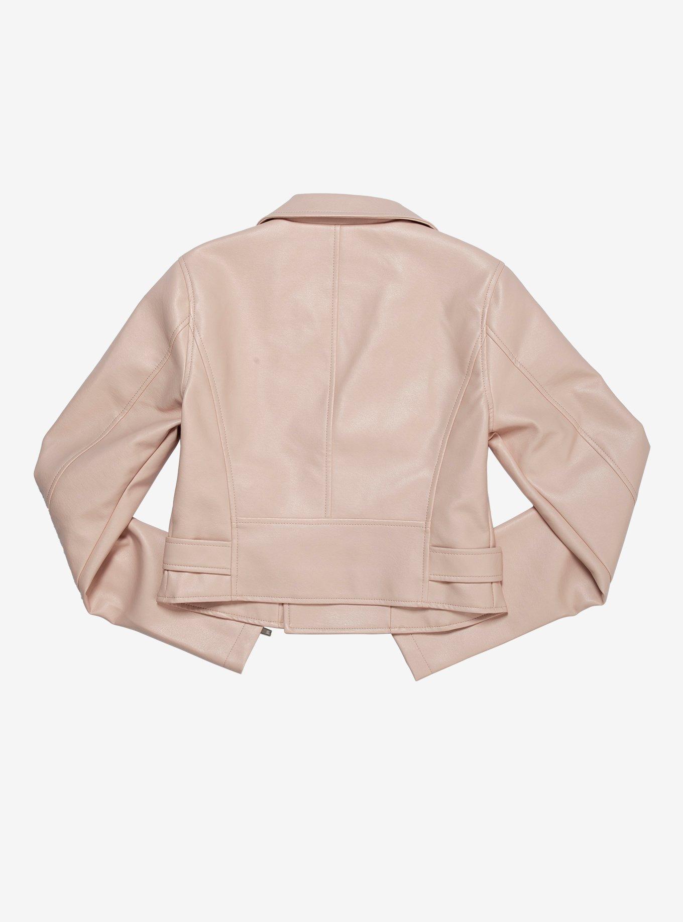 Blush Pink Moto Girls Faux Leather Jacket, BLUSH, alternate
