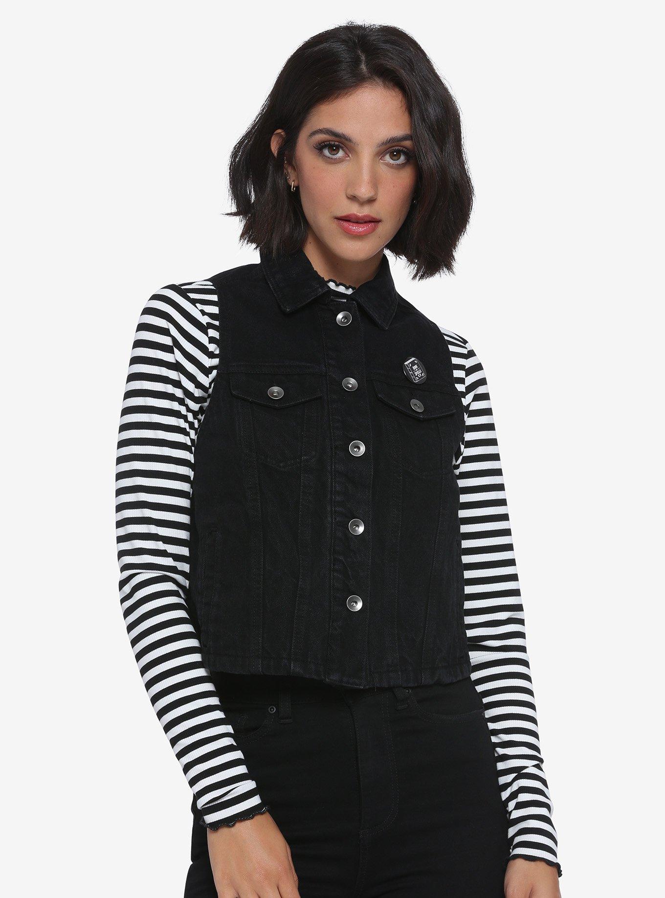 Black Moon Child Girls Denim Vest, BLACK, alternate