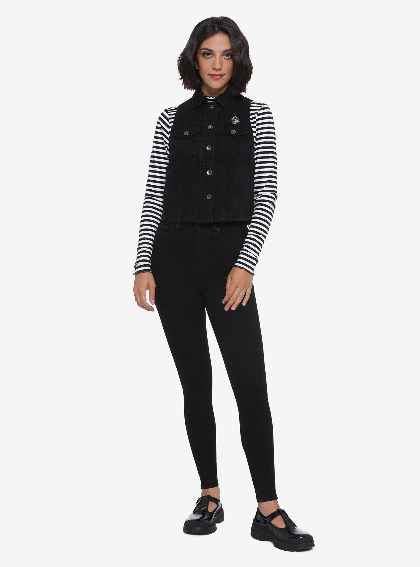 Black Moon Child Girls Denim Vest, BLACK, alternate