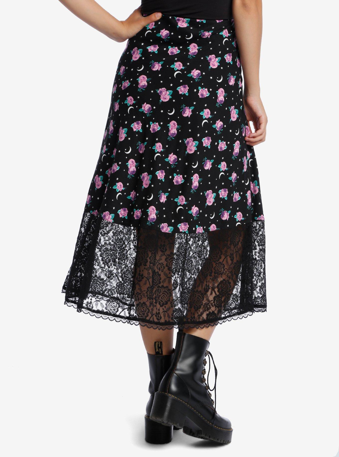 Rose Moon Lace Midi Skirt, PINK, alternate