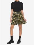 Yellow & Black Plaid O-Ring Skater Skirt, PLAID - YELLOW, alternate