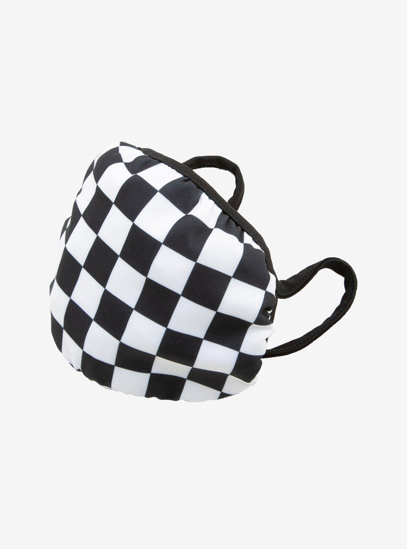 Black & White Checkered Fashion Face Mask, , alternate