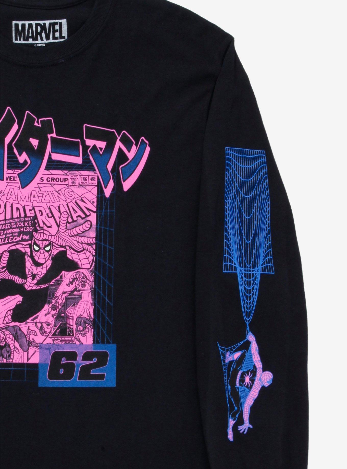 Marvel Spider-Man Comic Book Katakana Long Sleeve T-Shirt - BoxLunch Exclusive, BLACK, alternate
