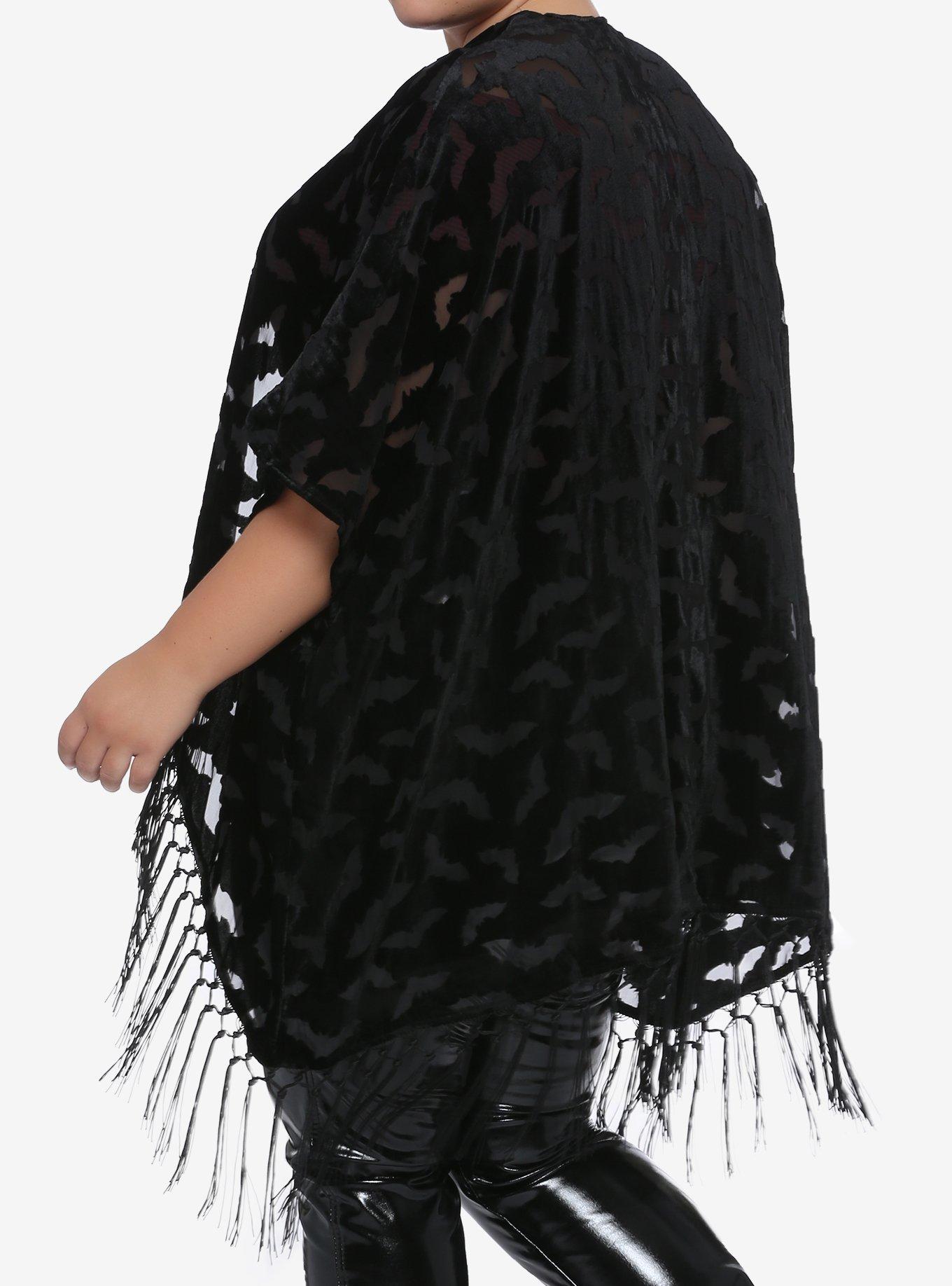 Bats Burnout Black Velvet Kimono Plus Size, BLACK, alternate
