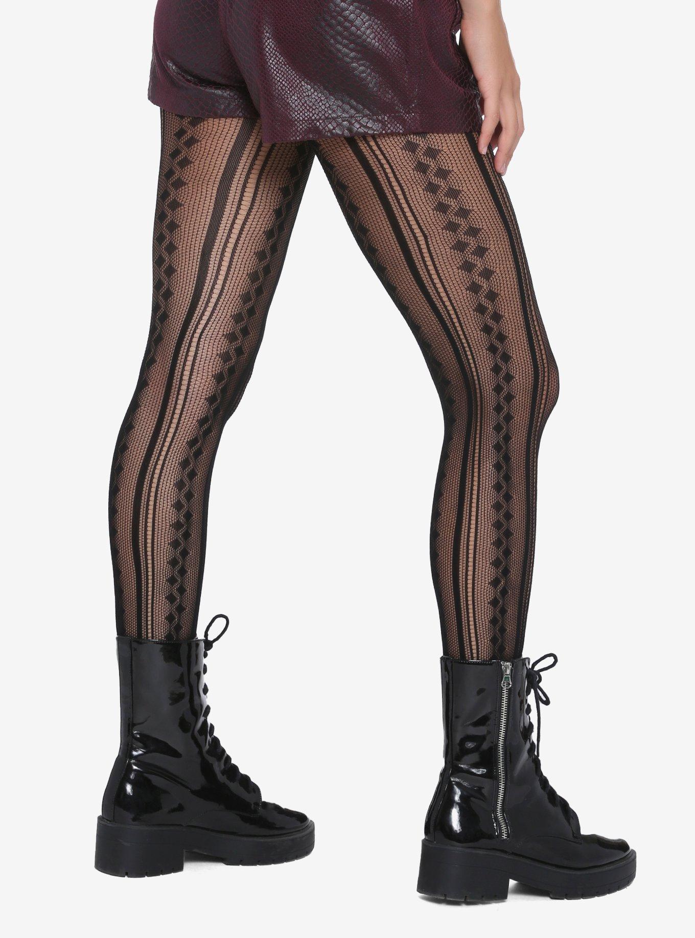 Geometric Stripe Tights, BLACK, alternate